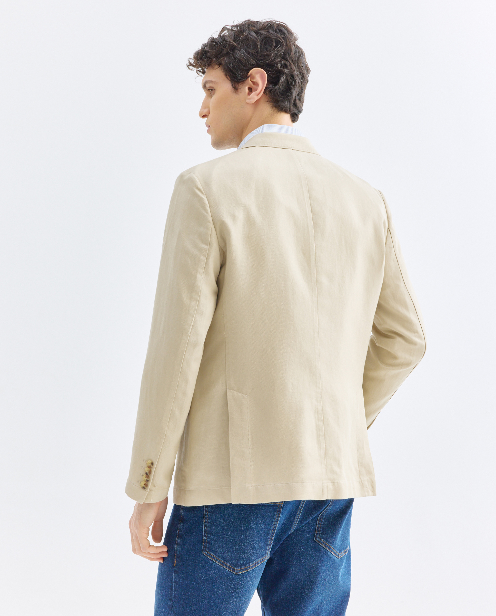 Chaqueta de hombre con lino lisa Beige-3