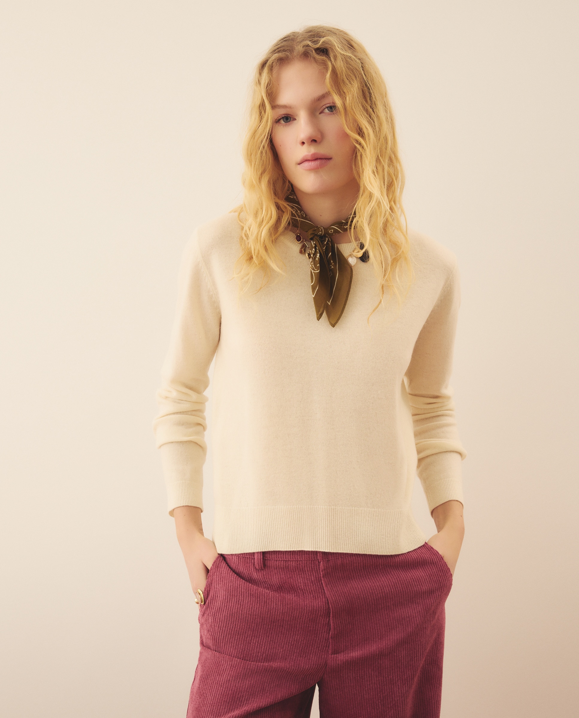 Camisola de Malha de Lã Merino 150 Baunilha-1