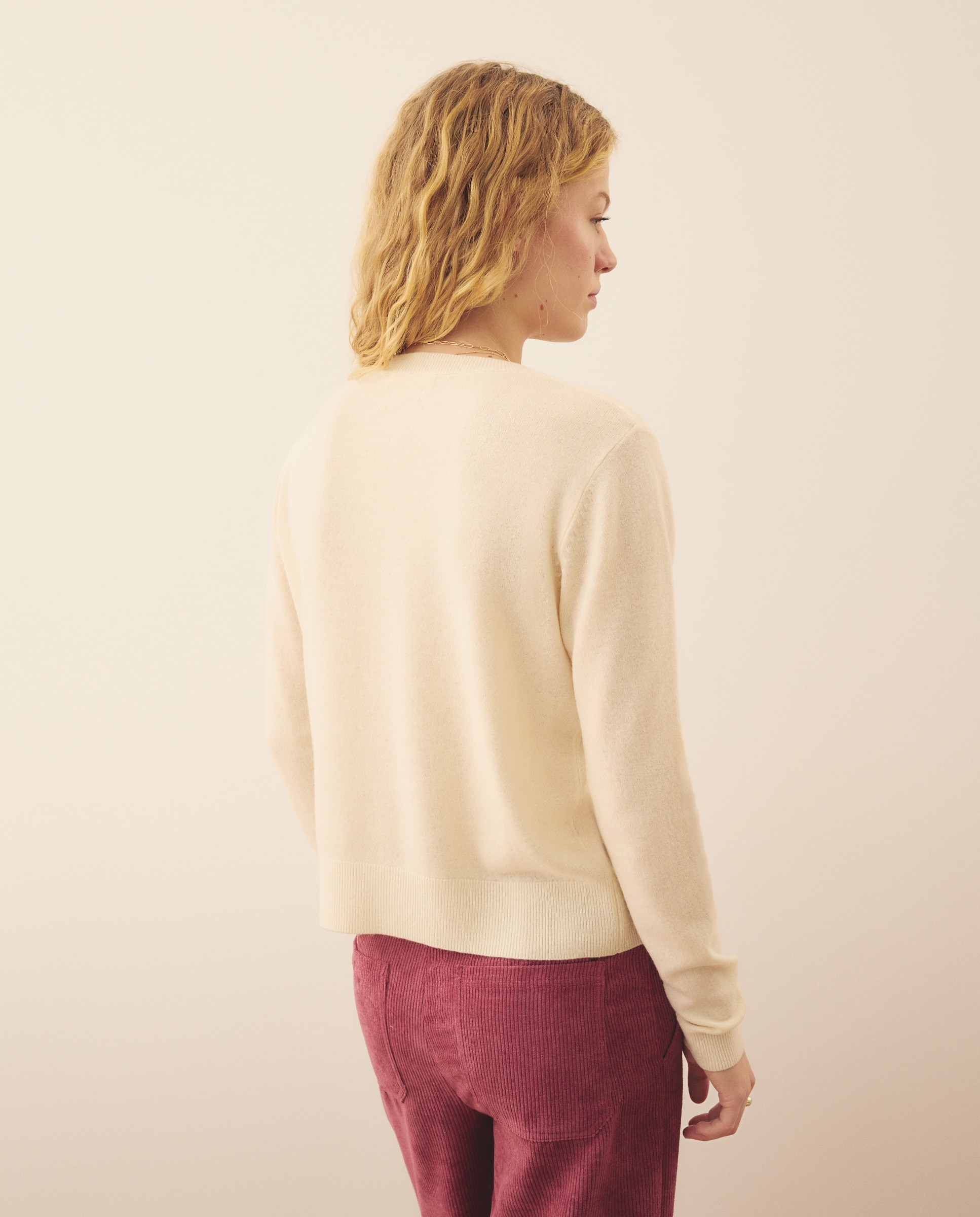 Camisola de Malha de Lã Merino 150 Baunilha-3