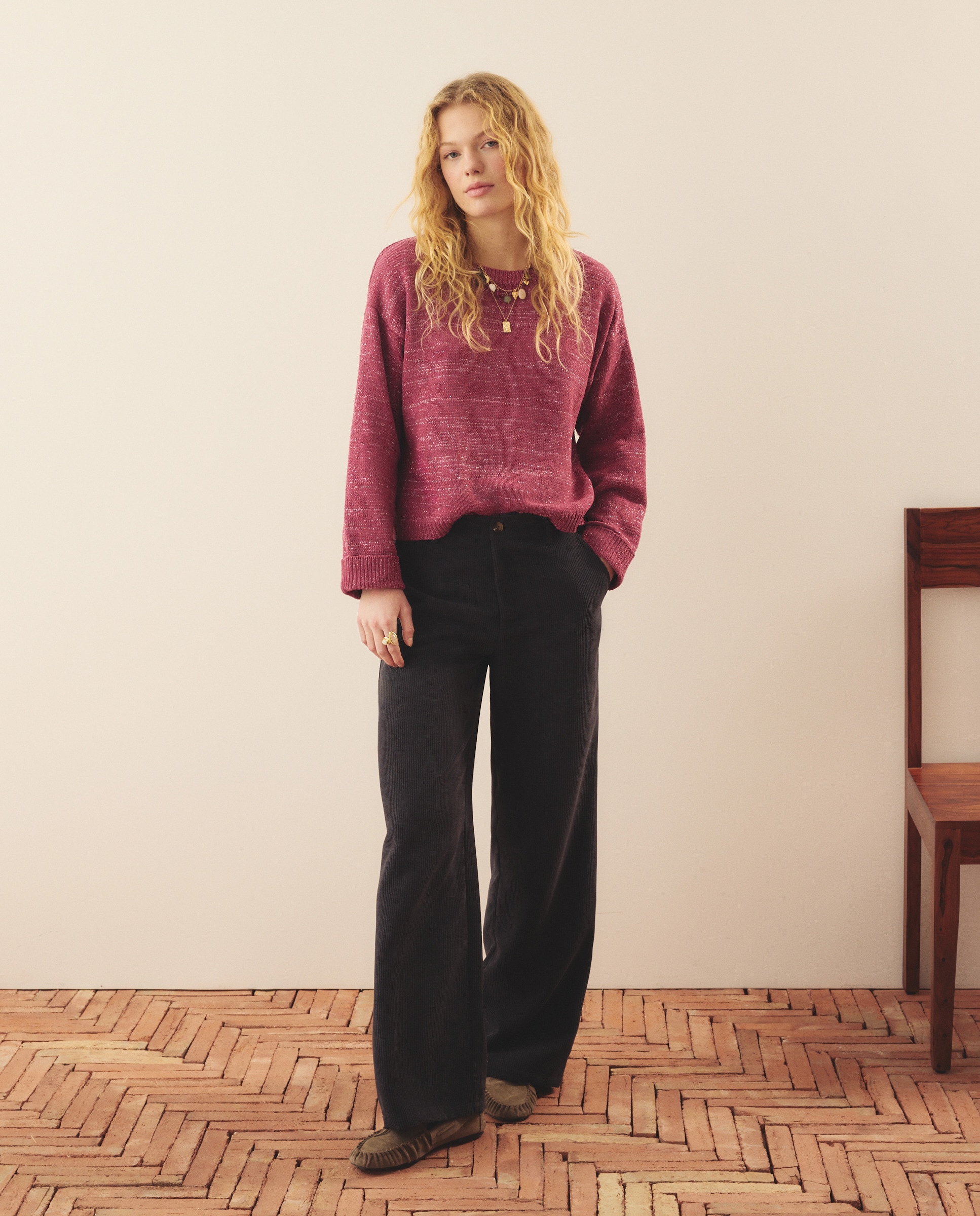 Camisola de Malha Chenille com Fio Metalizado 240 Fúcsia-2