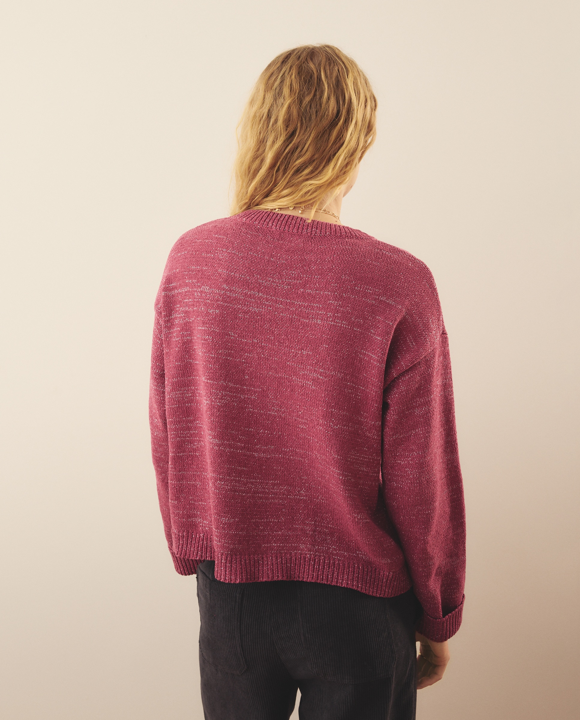 Camisola de Malha Chenille com Fio Metalizado 240 Fúcsia-3