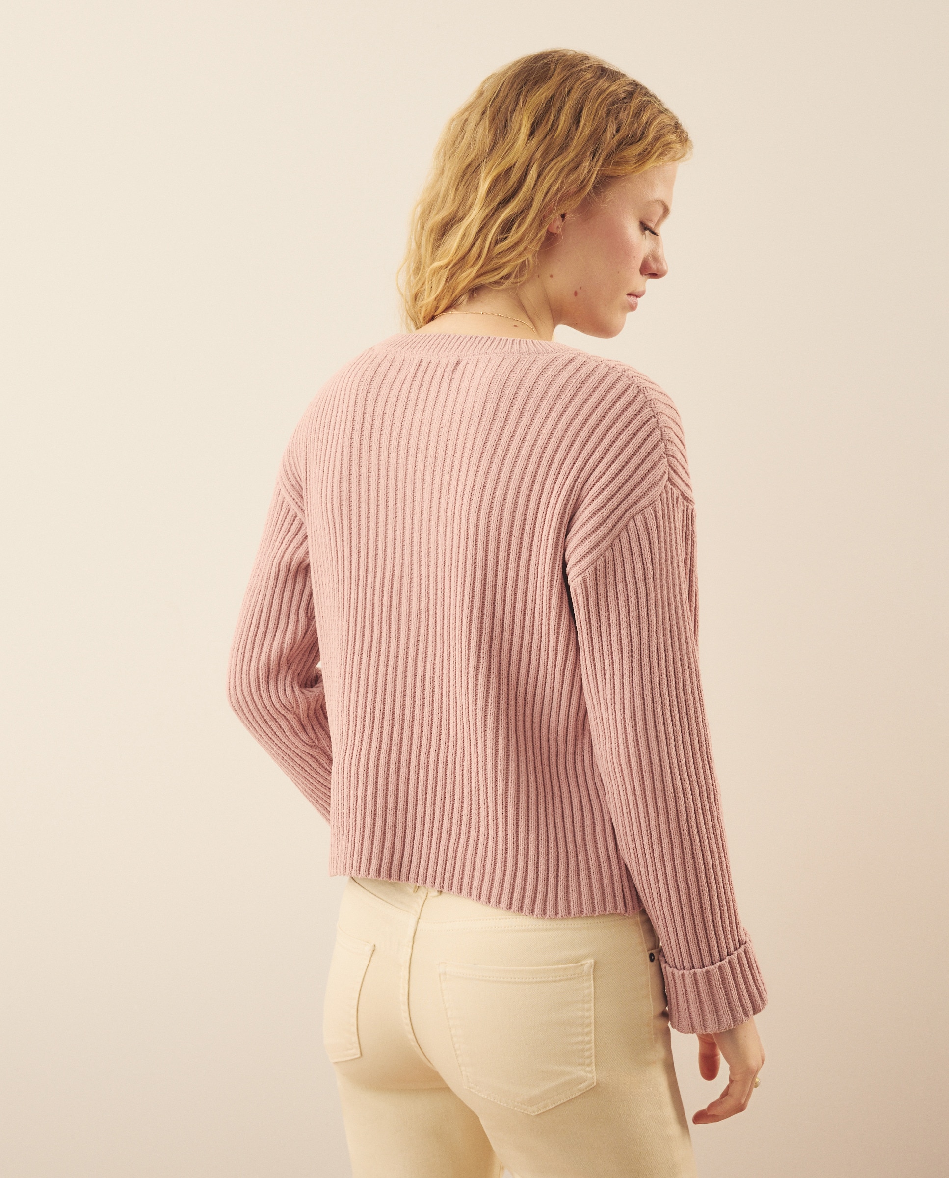 Camisola de Malha Chenille Canelada 200 Rosa-3