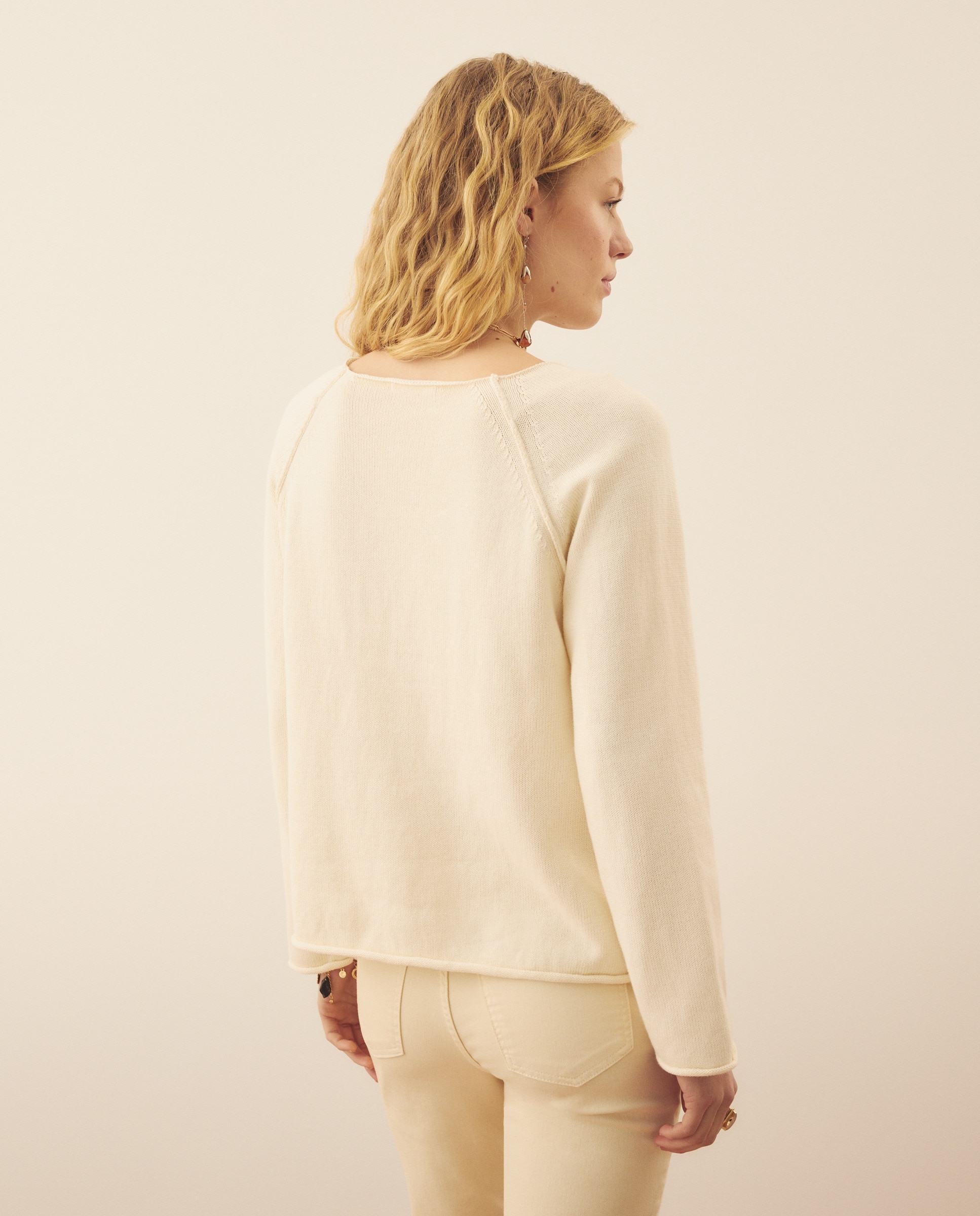 Camisola de Malha Básica de Algodão 120 Cru-3