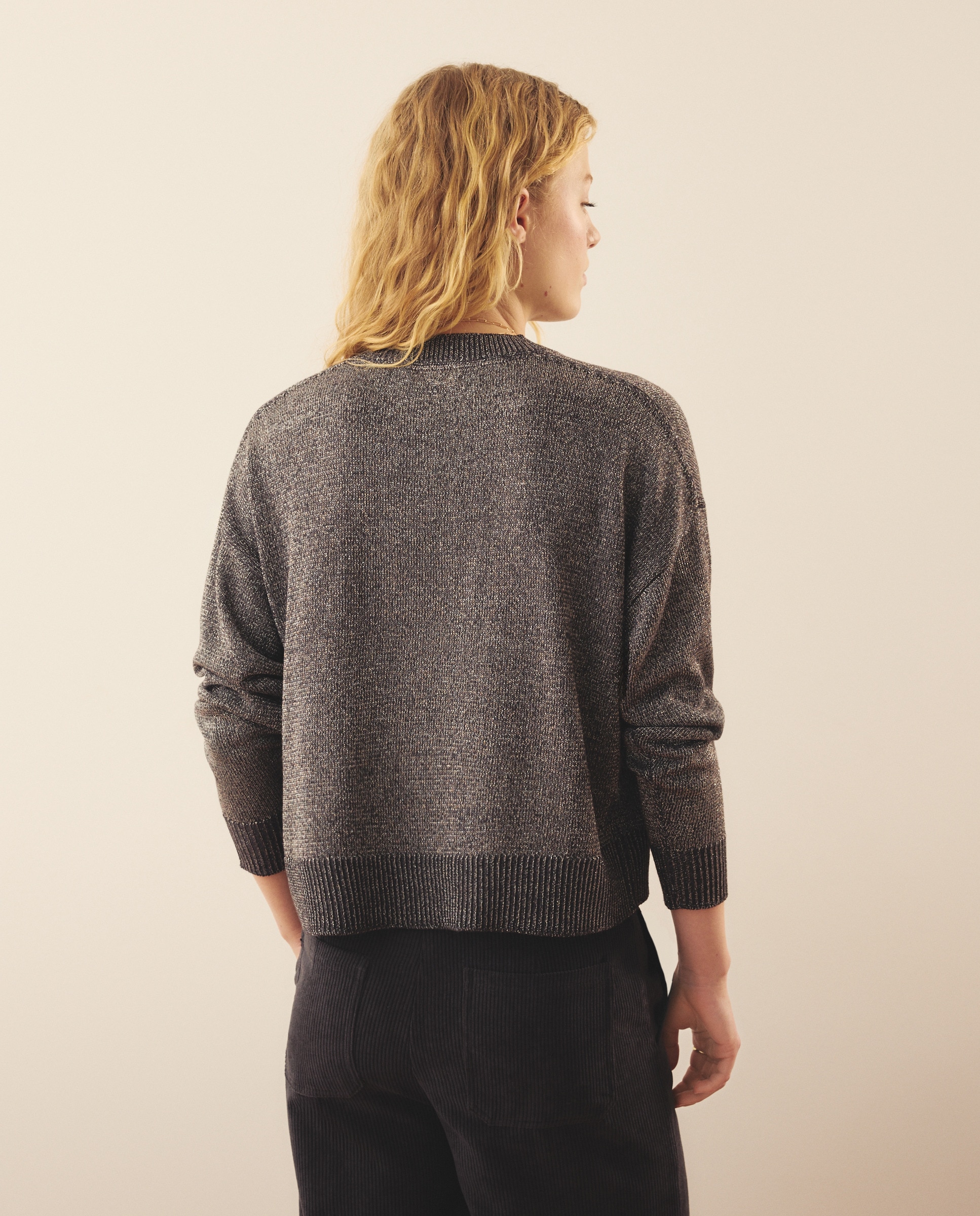 Camisola de Malha Pérola com Fio Metalizado 820 Cinzento Médio-3