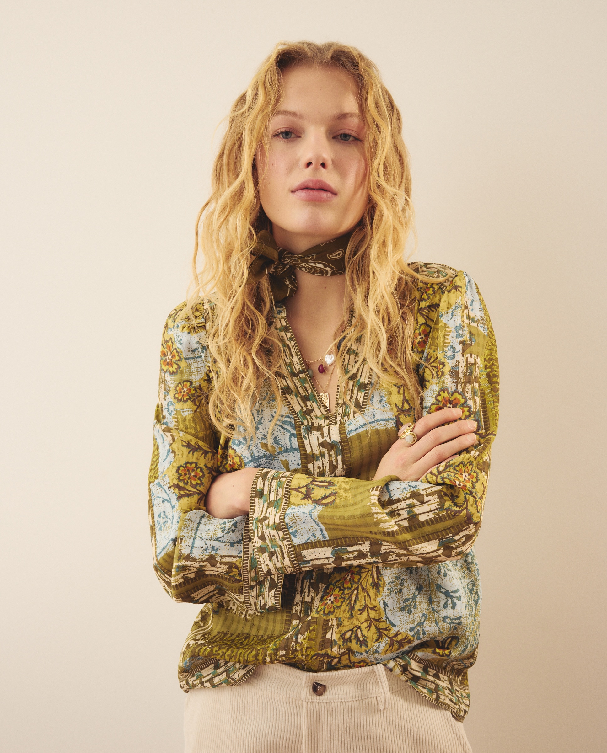 Blusa de Manga Comprida Estampada Verde-4