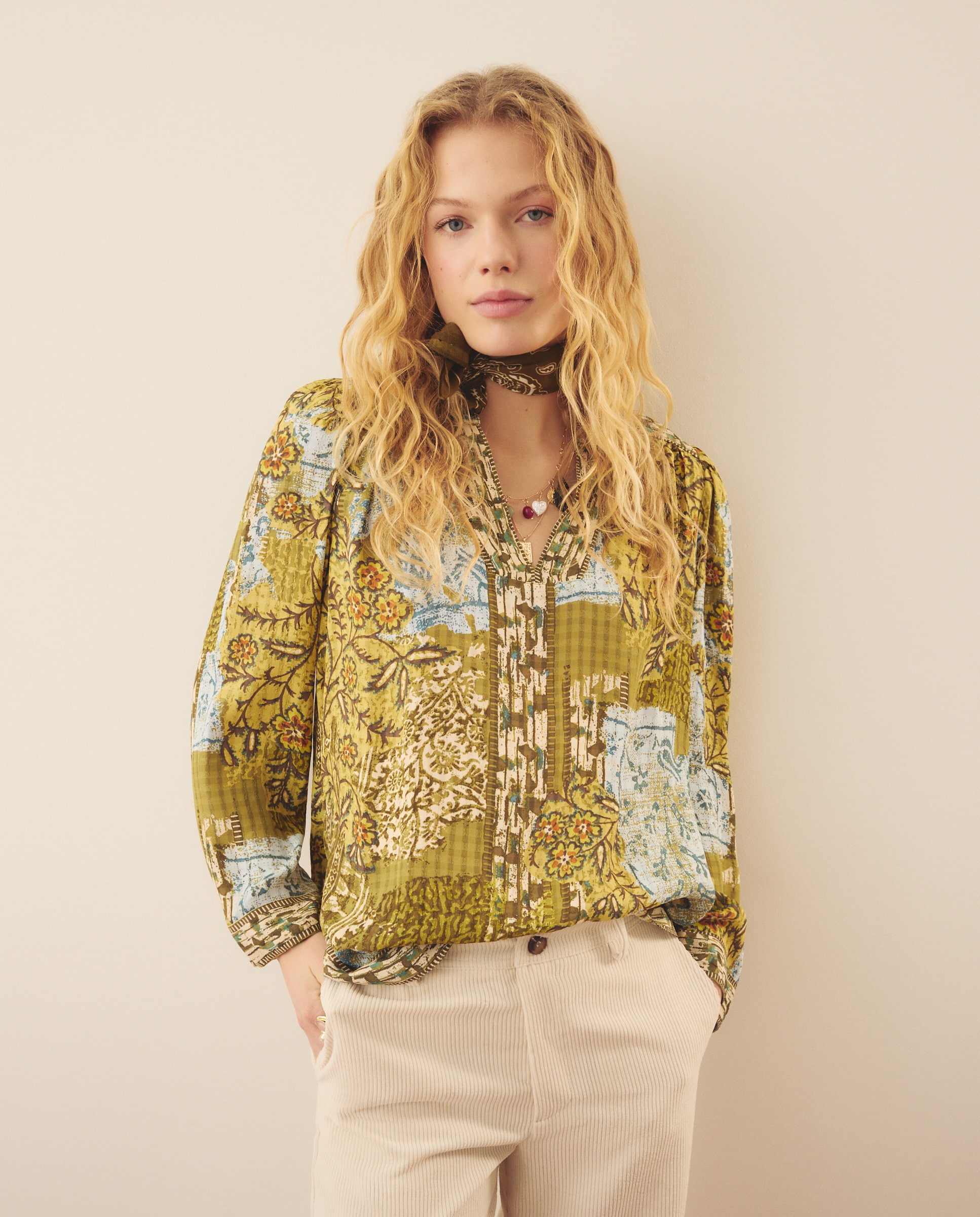 Blusa de Manga Comprida Estampada Verde-1