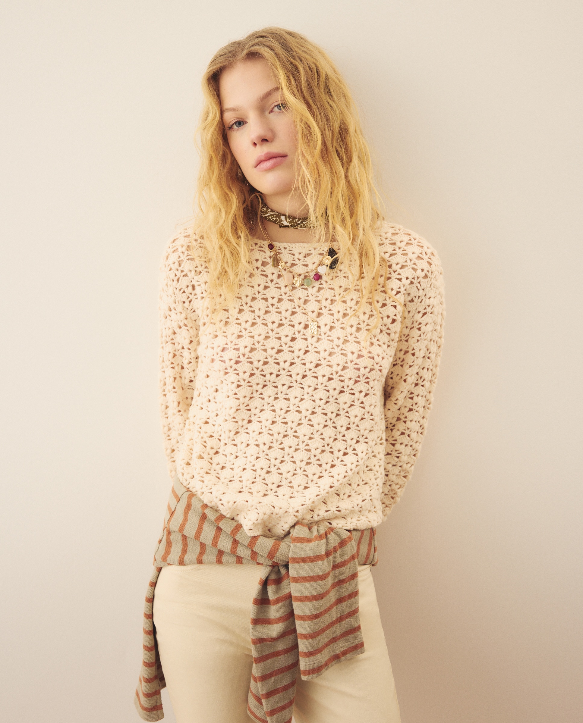 Camisola de Malha em Crochet 120 Cru-4