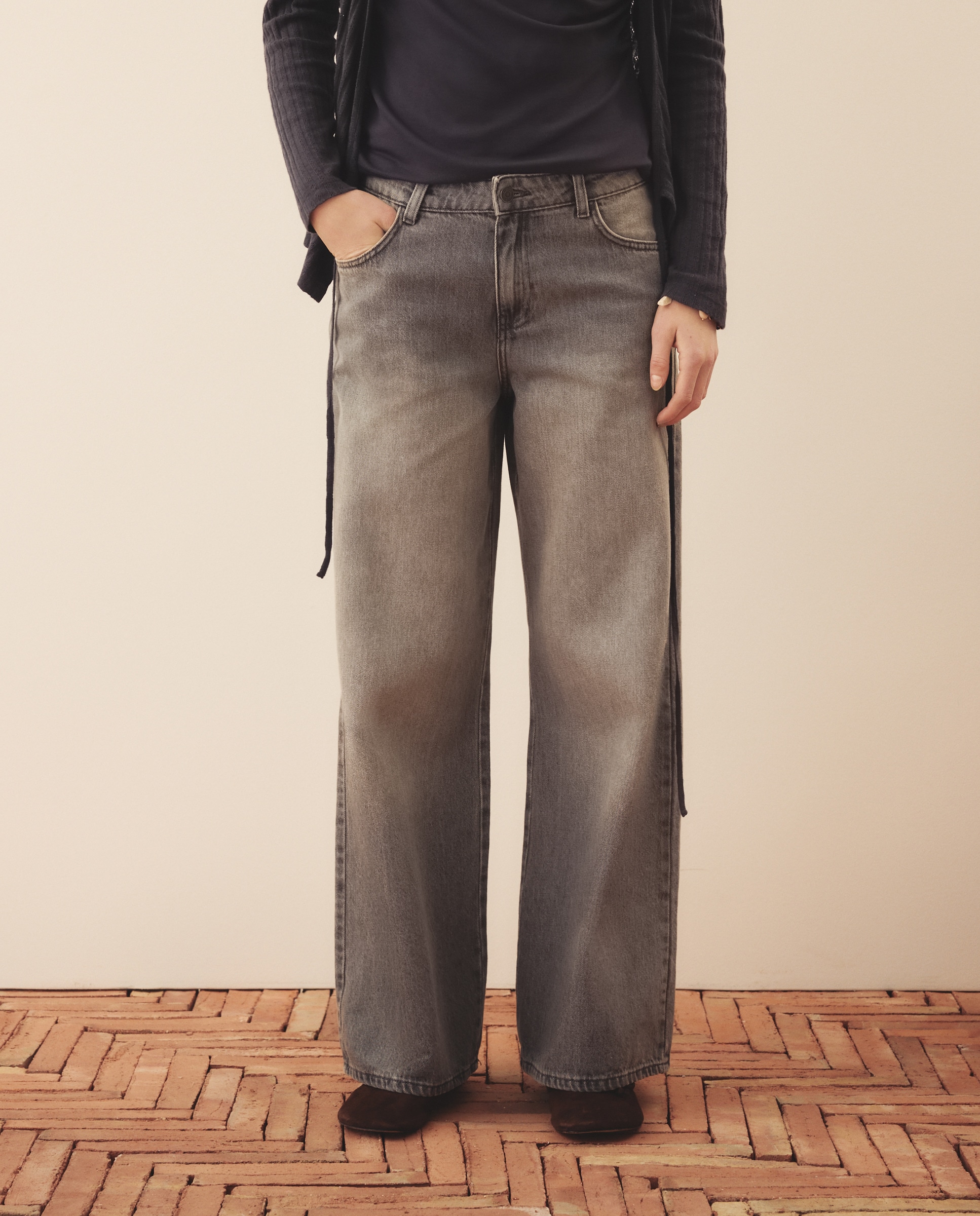 Jeans Straight de Algodão 820 Cinzento Médio-2