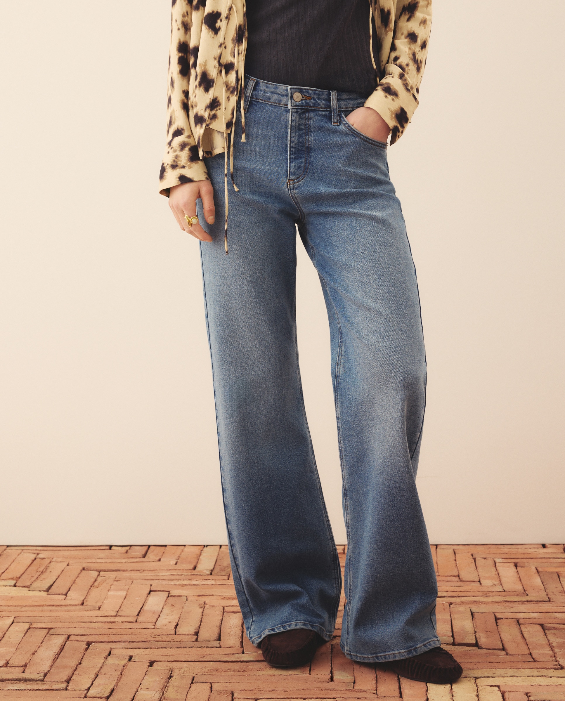 Jeans straight de mulher com cinco bolsos Azul pálido-2