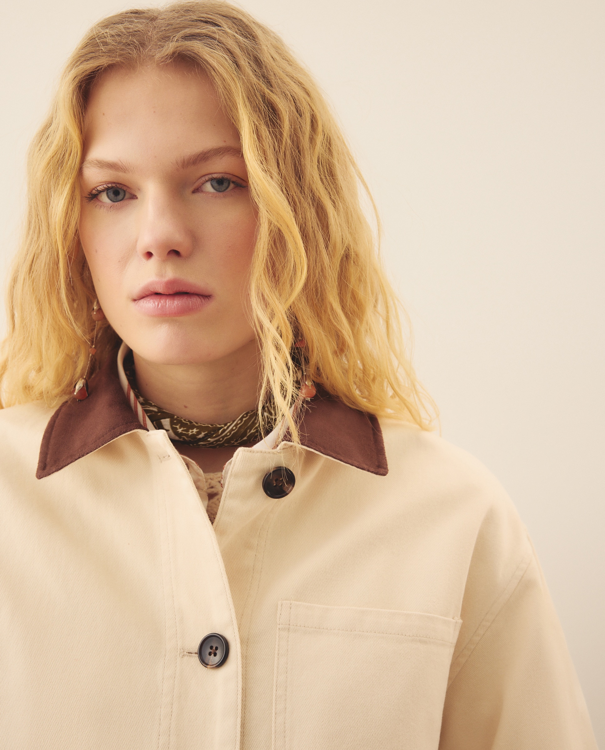 Parka de Sarja com Gola em Contraste 120 Cru-4