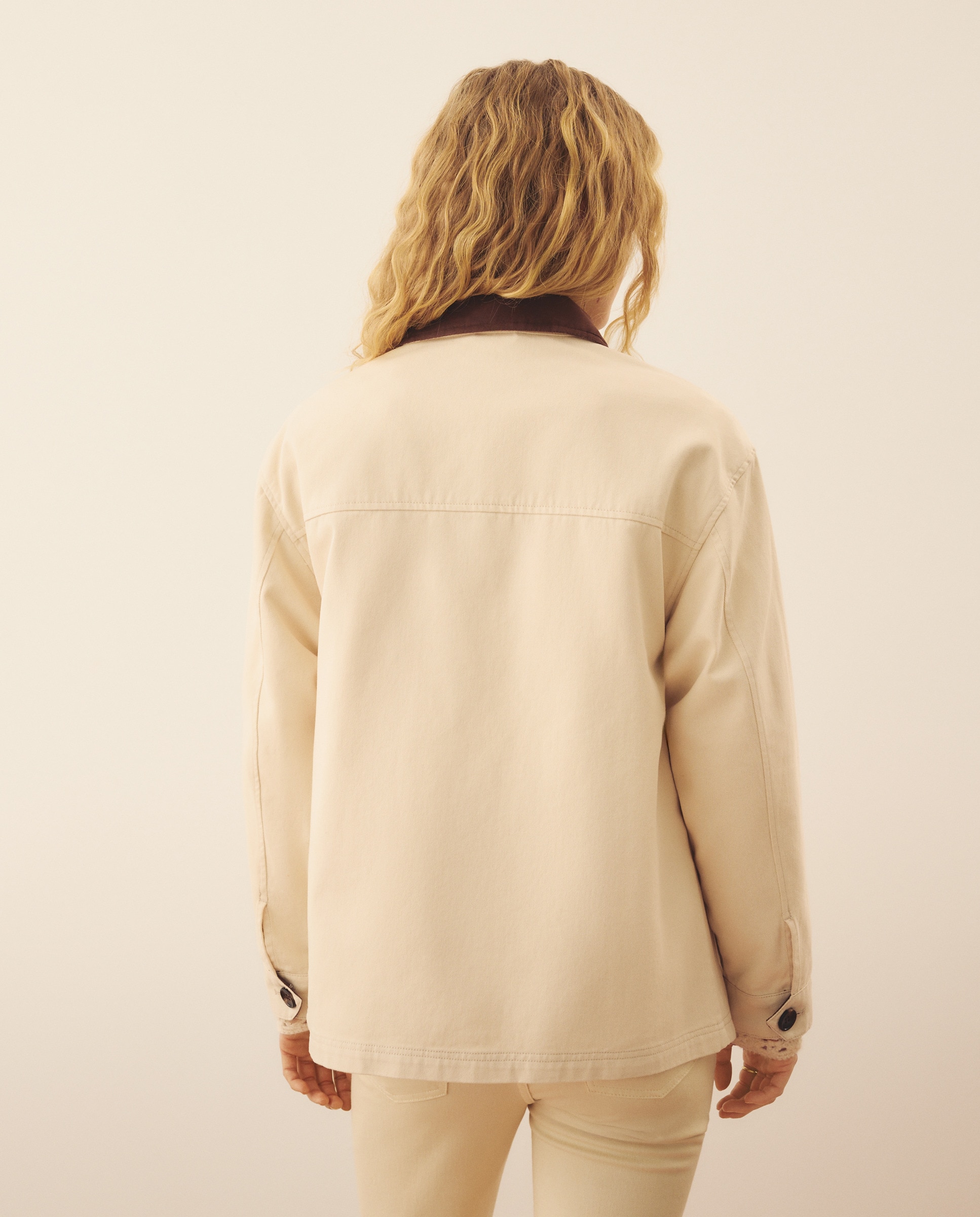 Parka de Sarja com Gola em Contraste 120 Cru-3