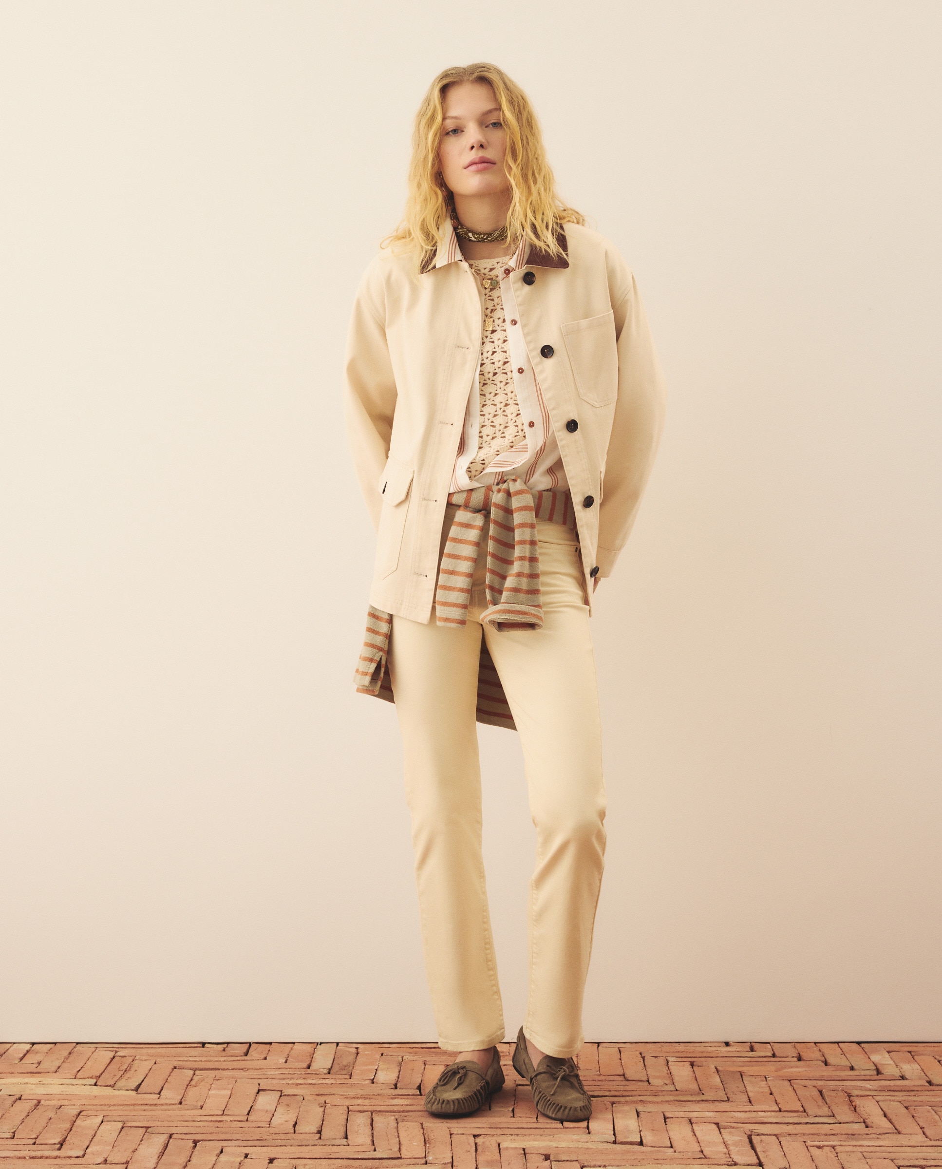 Parka de Sarja com Gola em Contraste 120 Cru-2