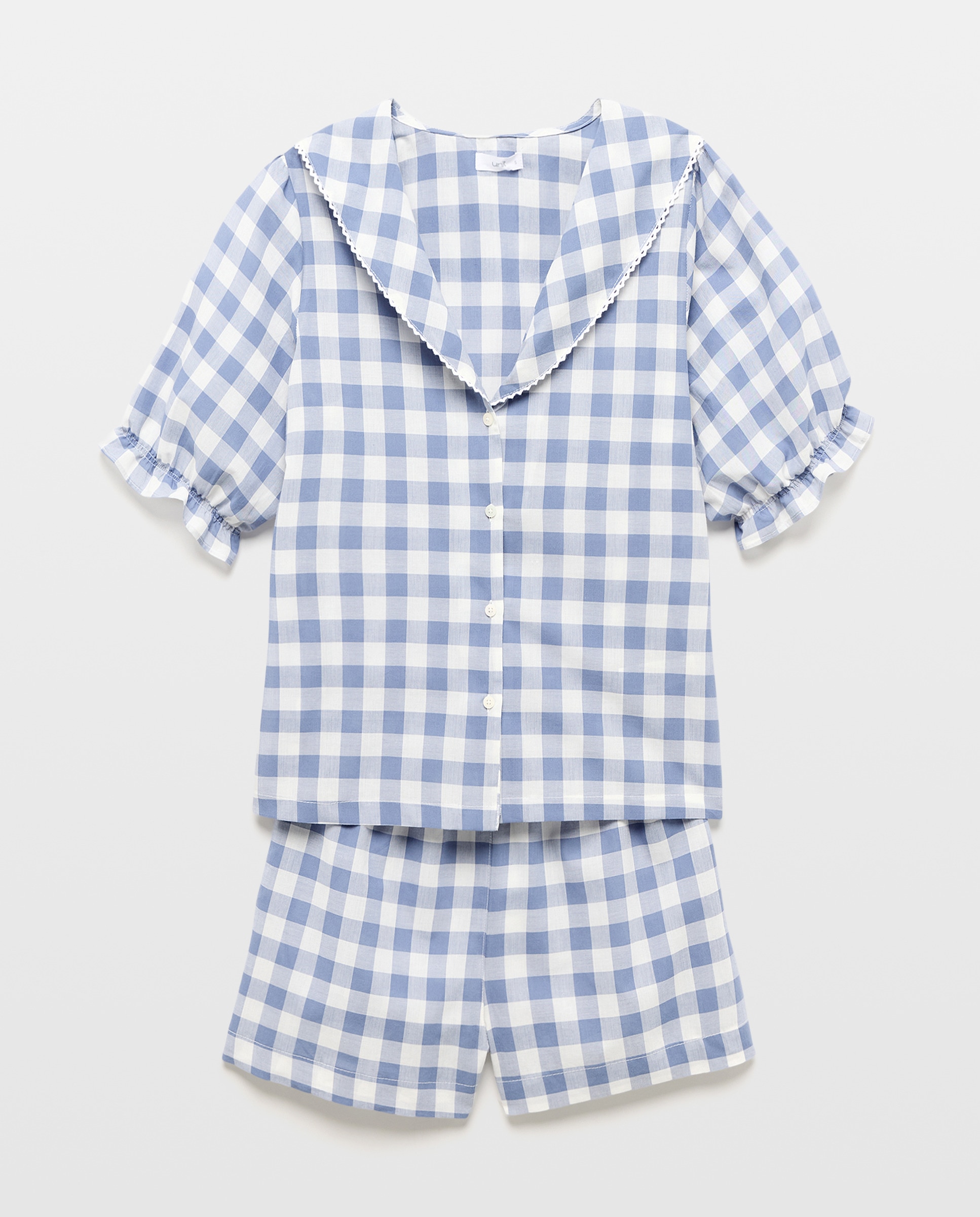 Pijama mujer algodón cuadro vichy Azul-3