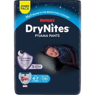 calzoncillos de noche absorbentes para niños 4-7 años 17-30 kg bolsa 16 unidades - Huggies Dry Nites
