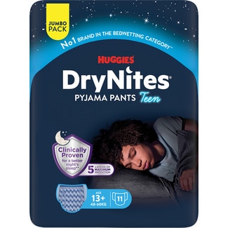 calzoncillos de noche absorbentes para niños +13 años 48-60 kg bolsa 11 unidades - Huggies Dry Nites