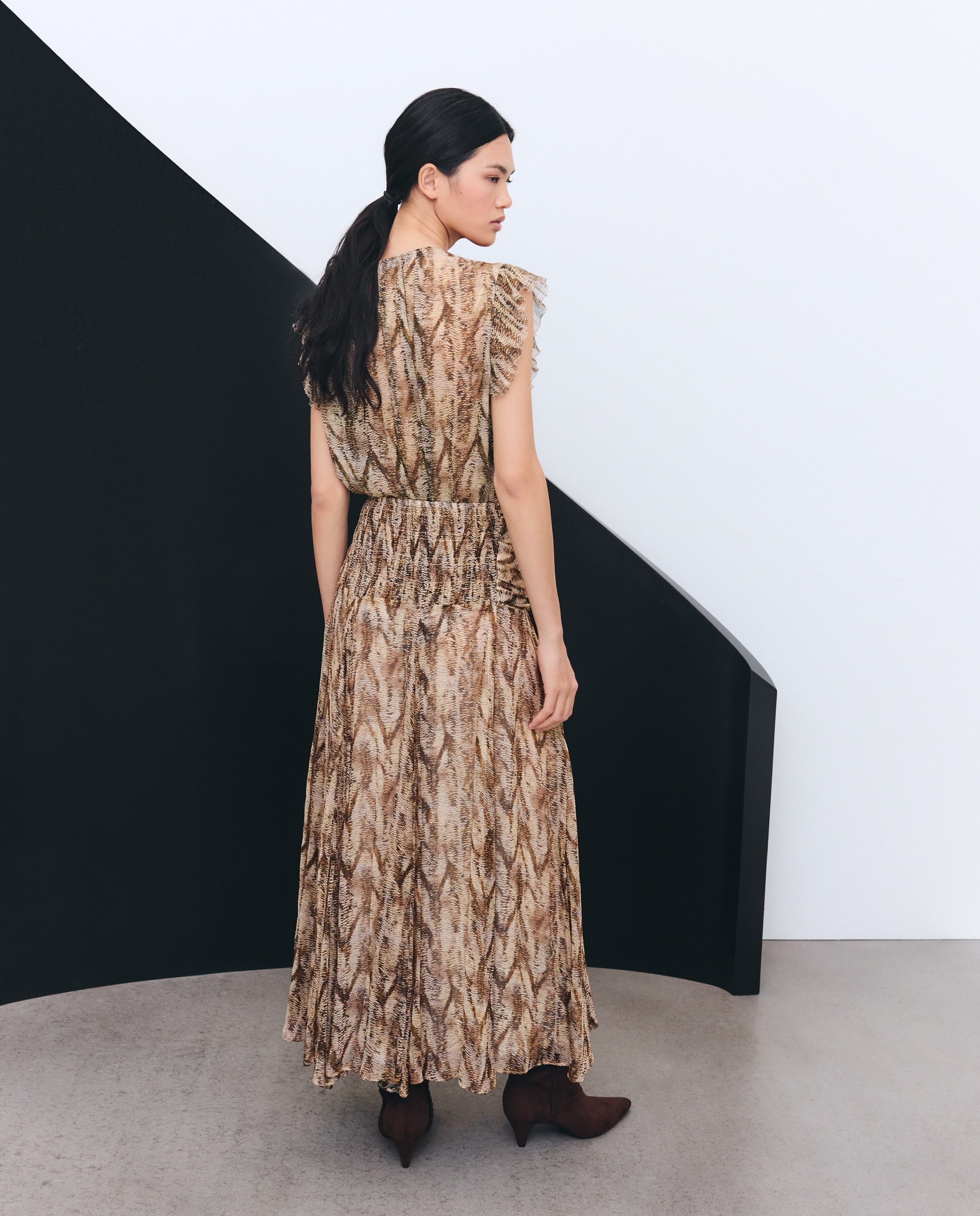 Saia Comprida com Animal Print de Réptil Castanho-3