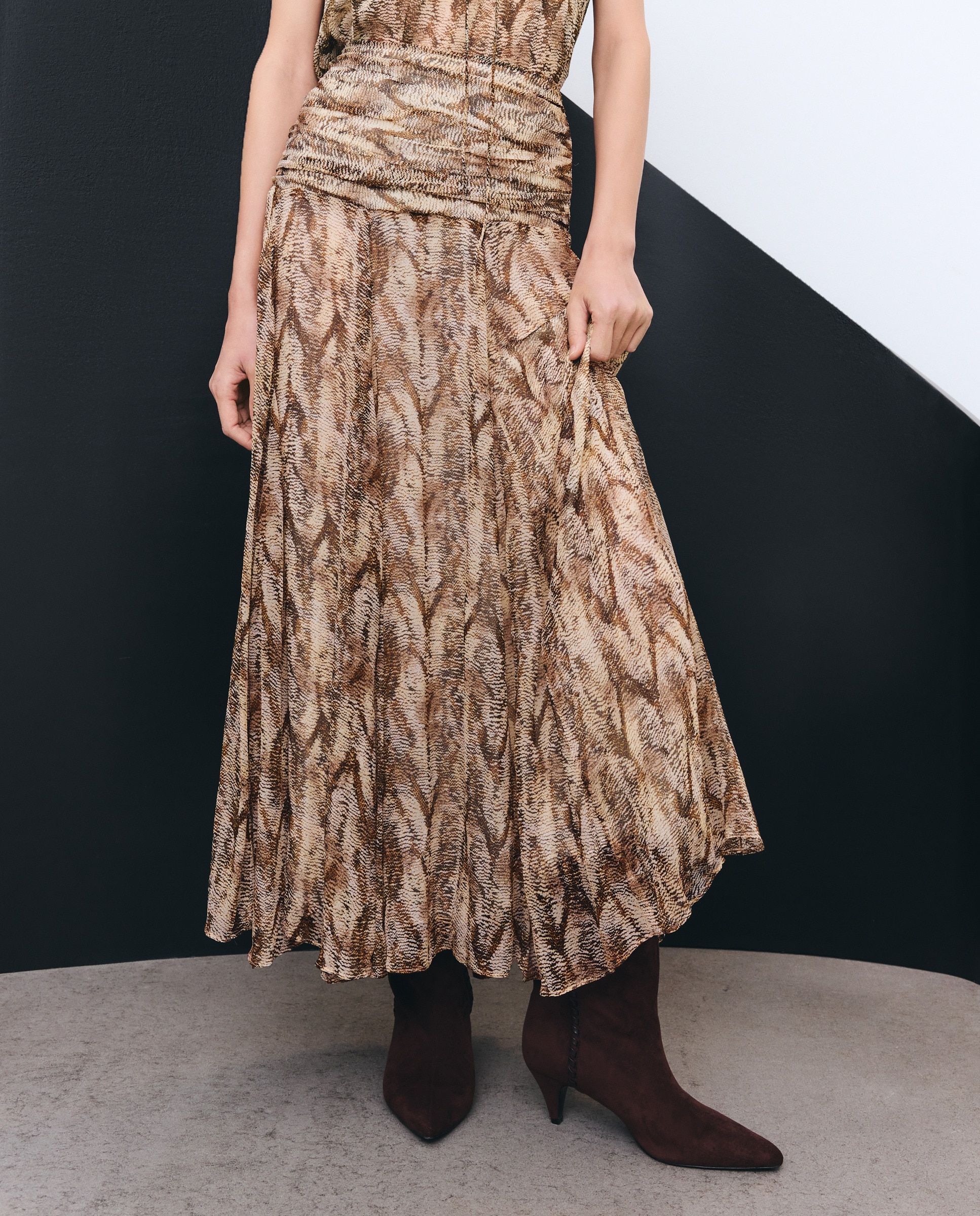 Saia Comprida com Animal Print de Réptil Castanho-2