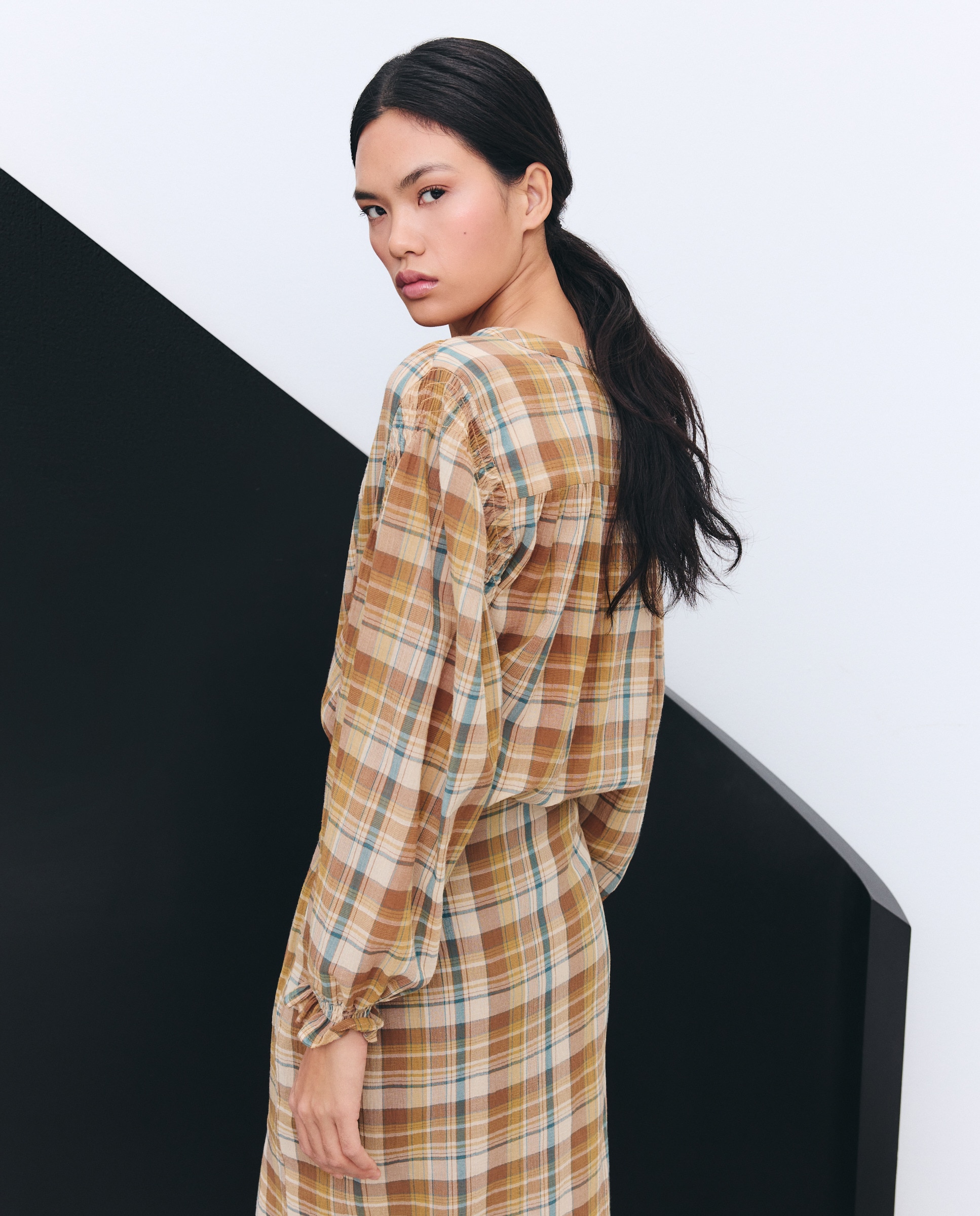 Blusa de Manga Comprida Estampada Castanho-3