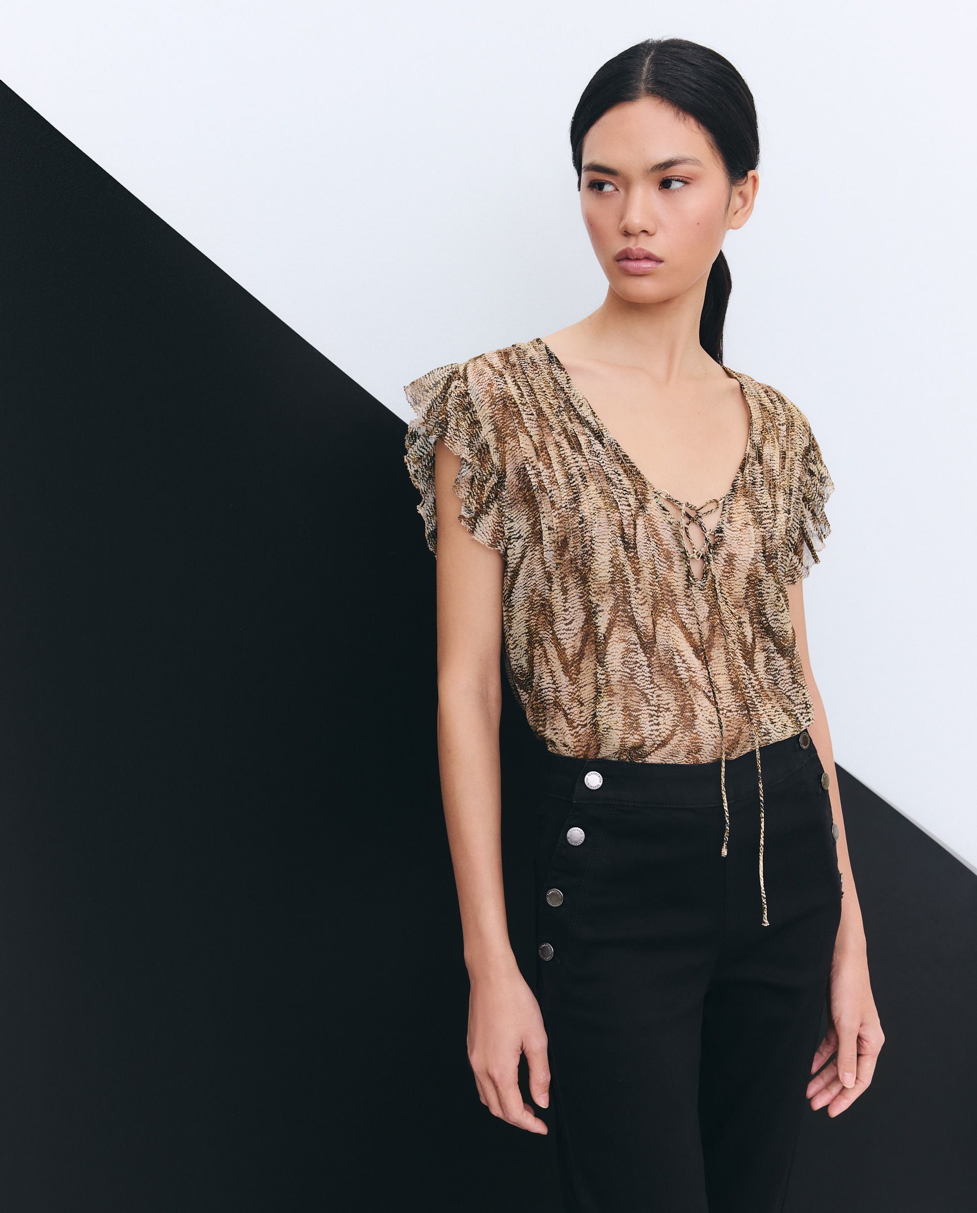 Blusa com Manga Comprida e Animal Print de Réptil Castanho-4