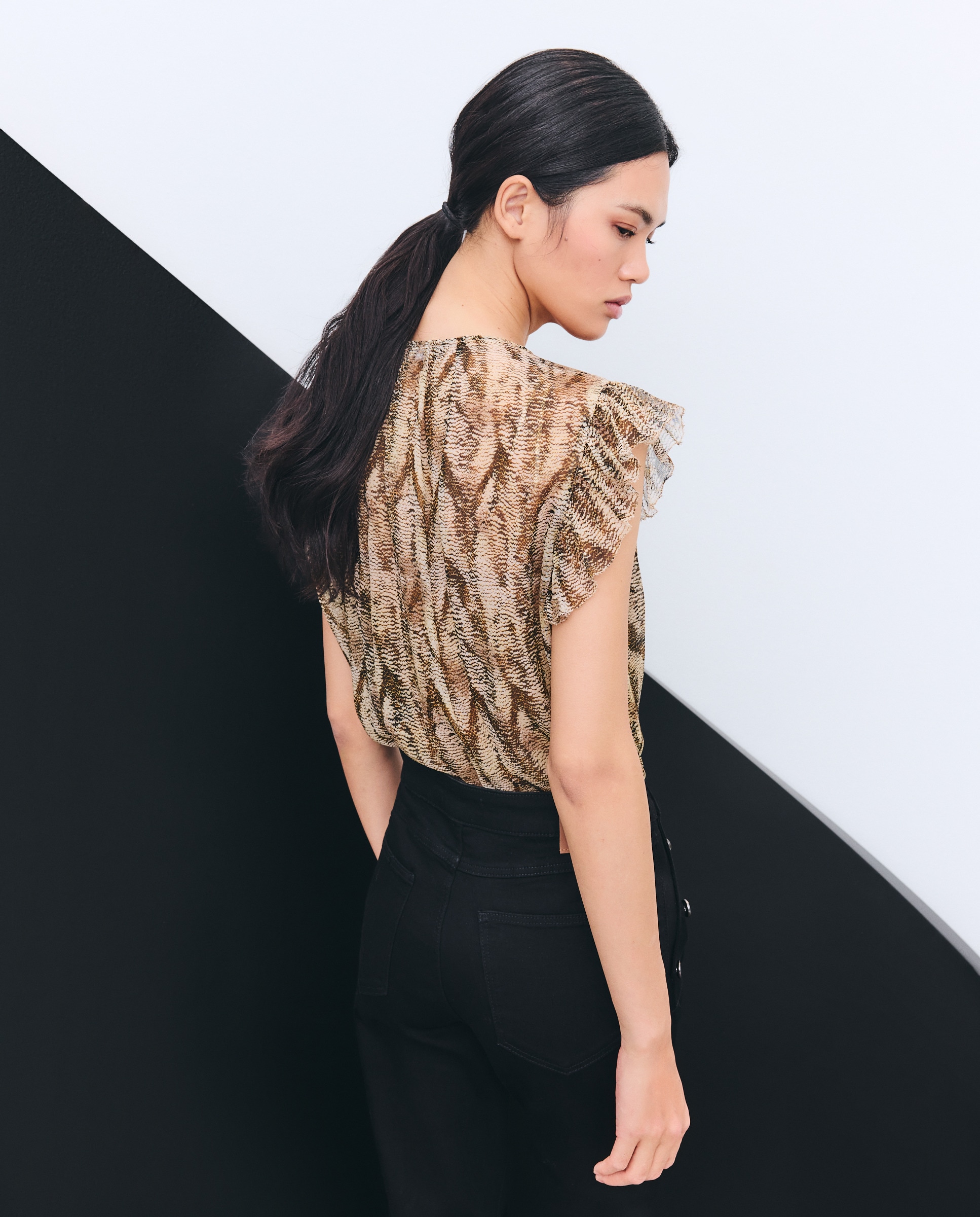 Blusa com Manga Comprida e Animal Print de Réptil Castanho-3