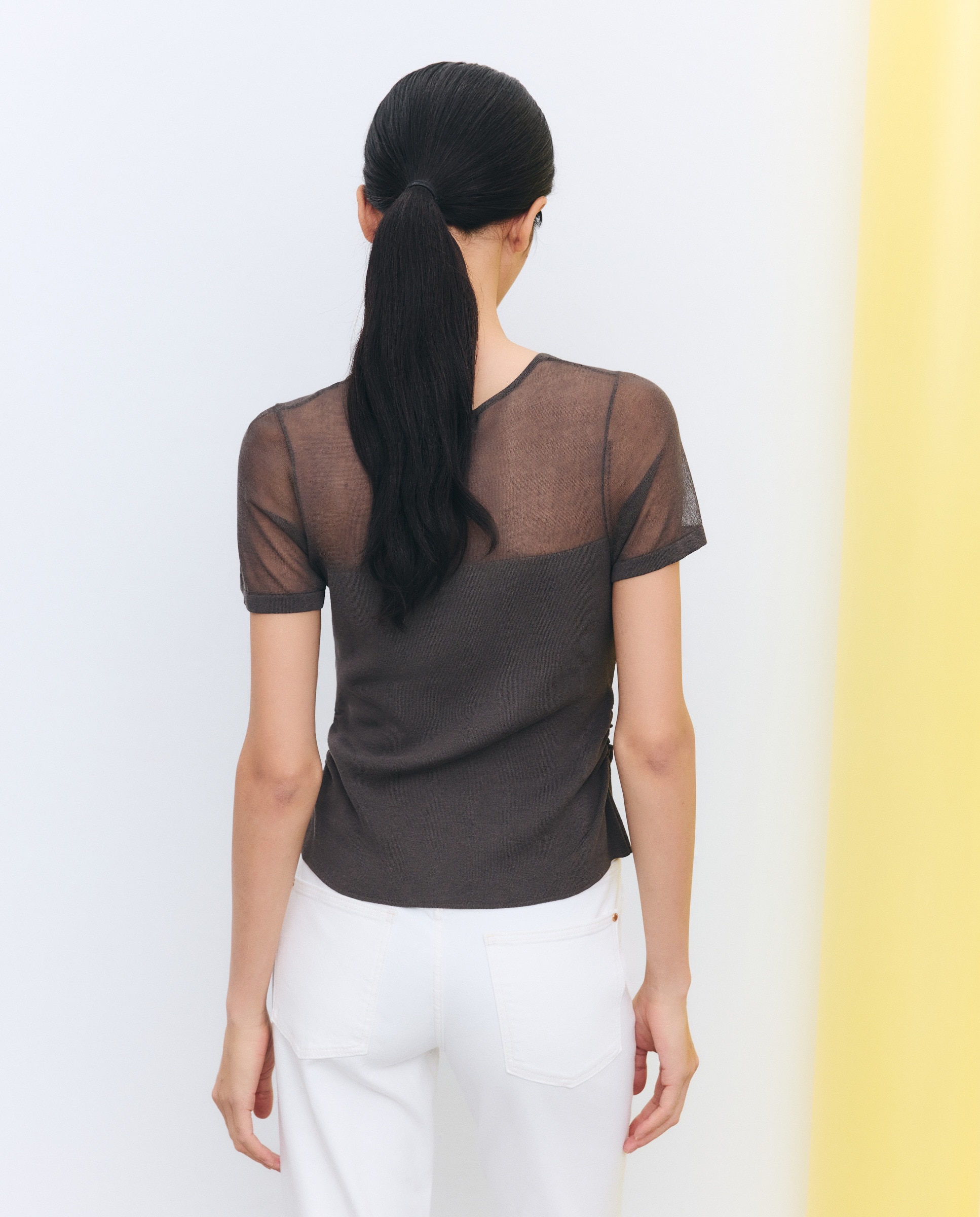 Camisola de Malha de Manga Curta com Transparências 830 Antracite-3