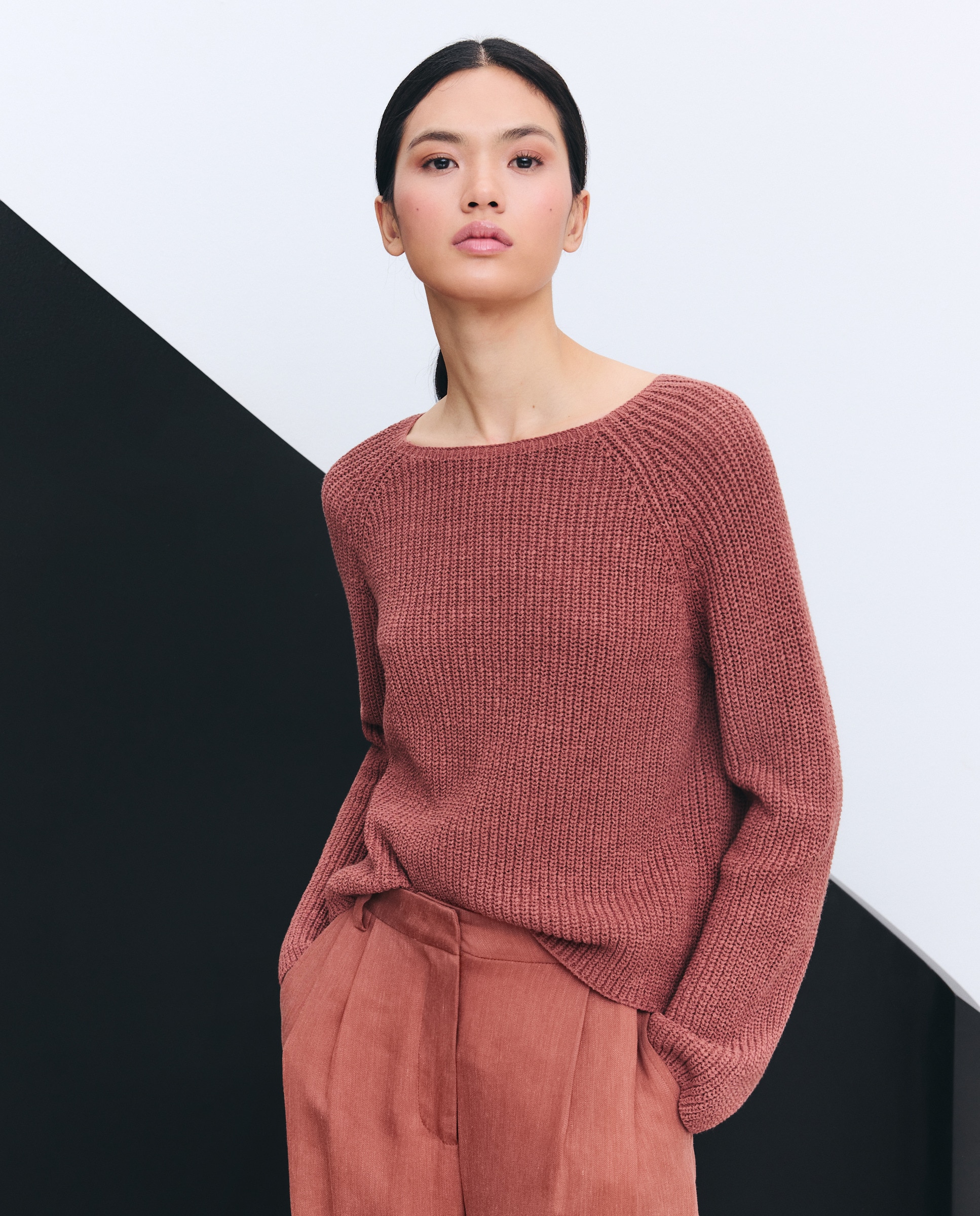 Camisola de Malha com Decote Redondo e Manga Comprida 770 Terracota-4