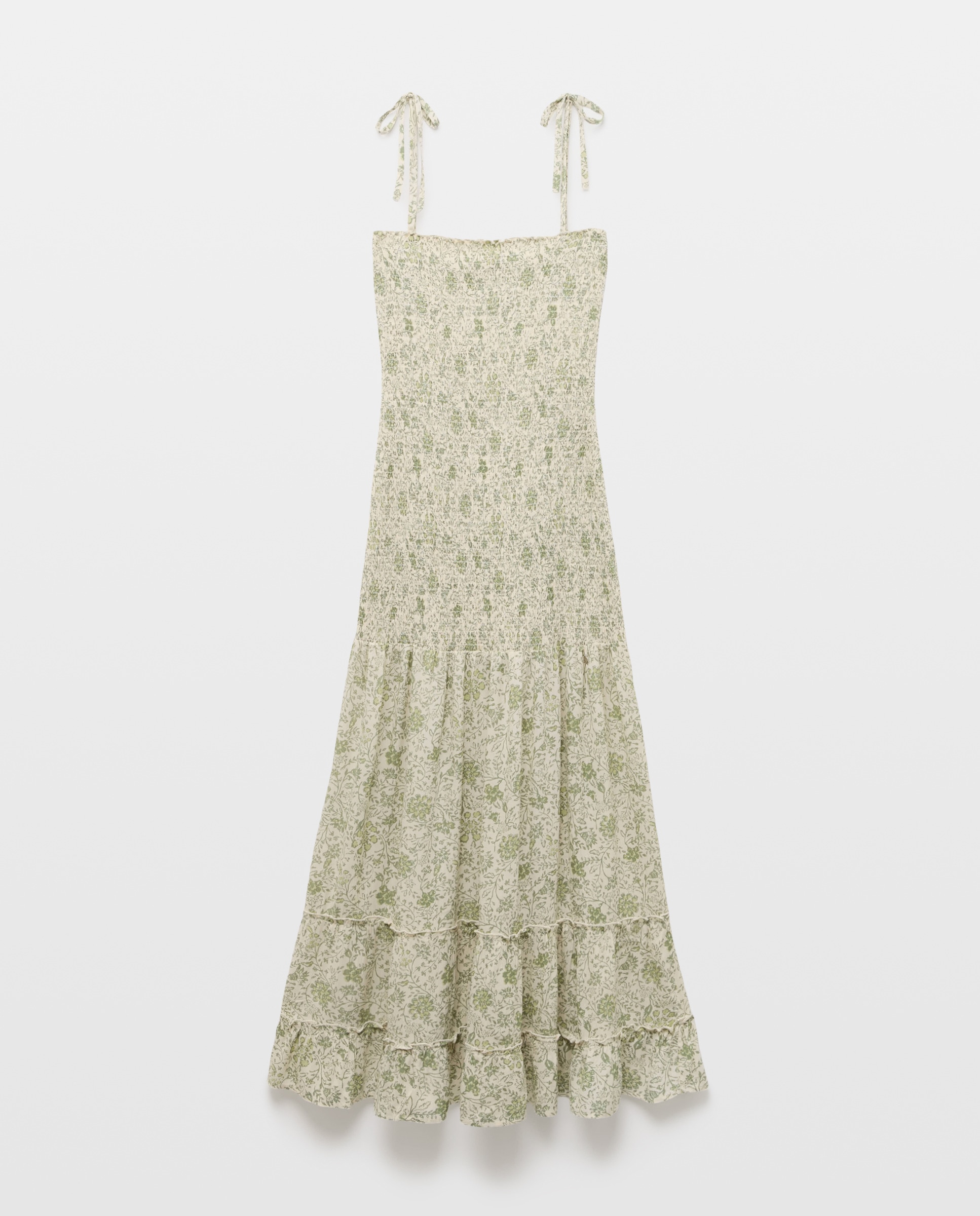 Vestido com Elásticos, Estampado e Laços 520 Caqui-4