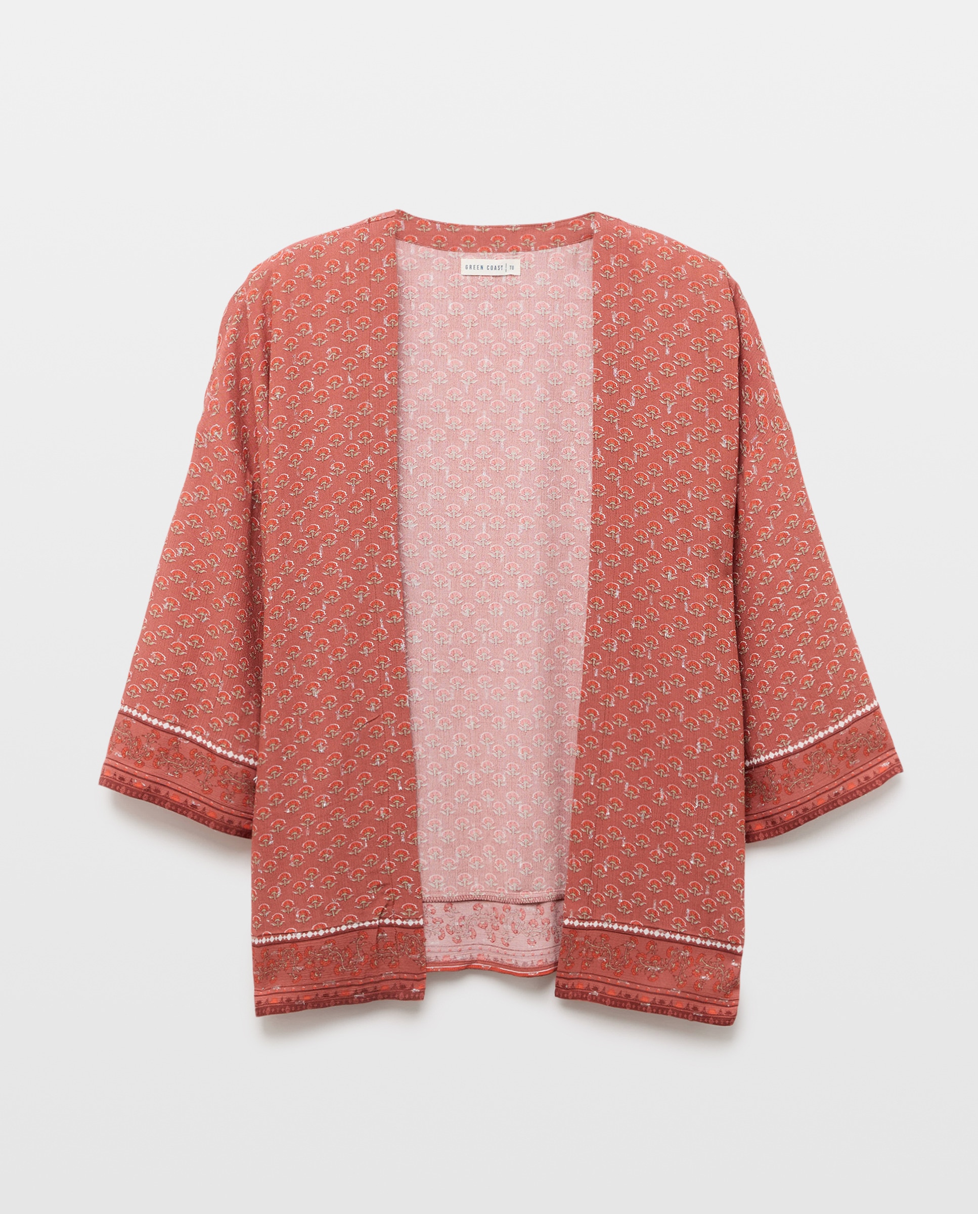 Kimono com Estampado de Rebordo Decorativo 770 Terracota-4