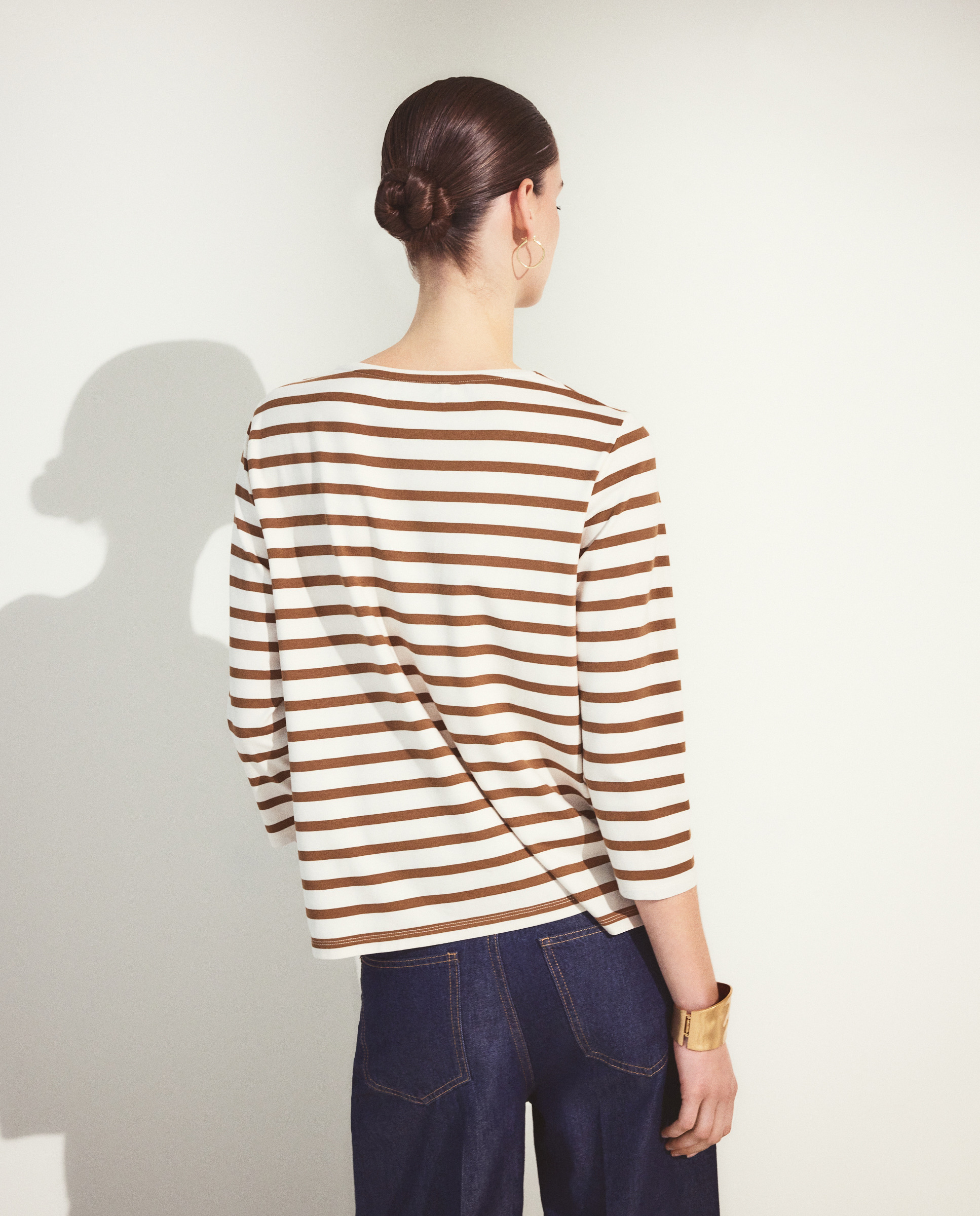 Camisola de Manga Comprida às Riscas Branco-3
