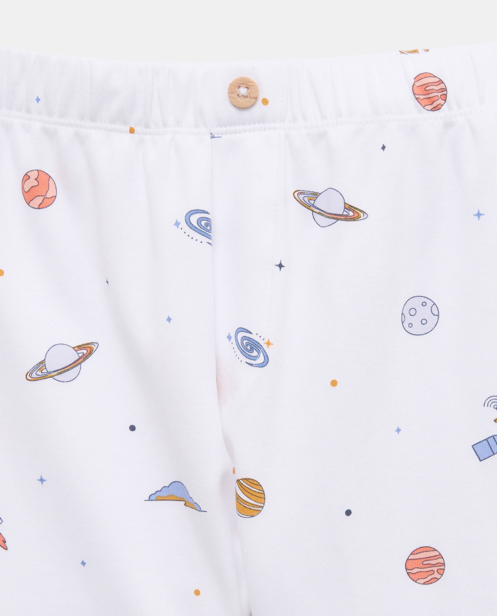 Pijama de Malha Curto Abotoado com Estampado de Fantasia Branco-5