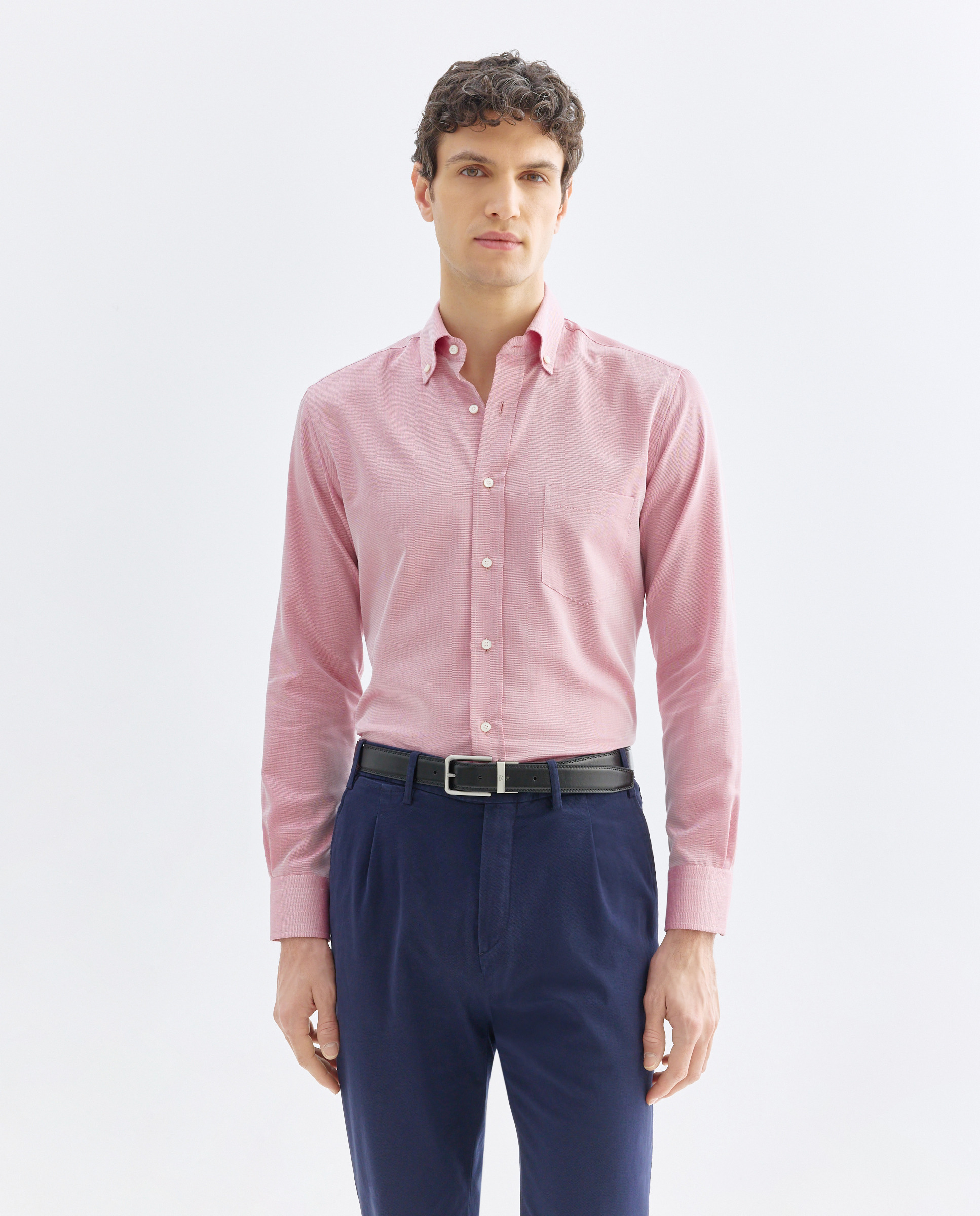 Camisa Casual Lisa com Manga Comprida Grená-1