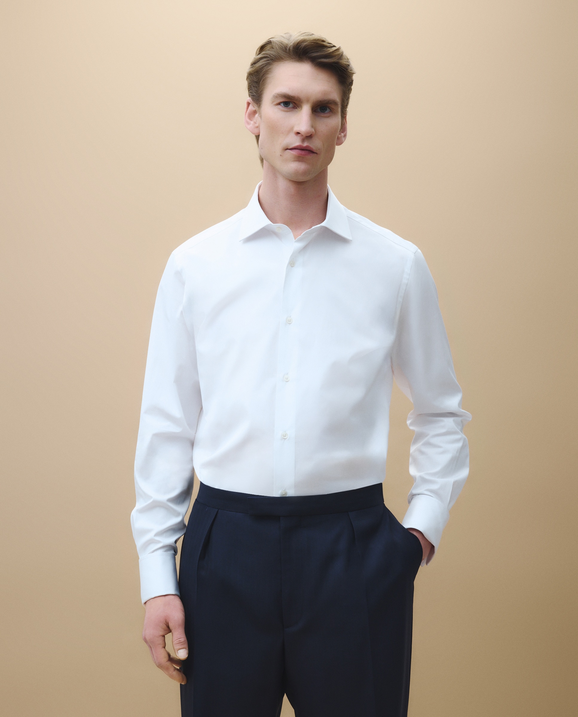 Camisa Clássica com Manga Comprida Branco-1