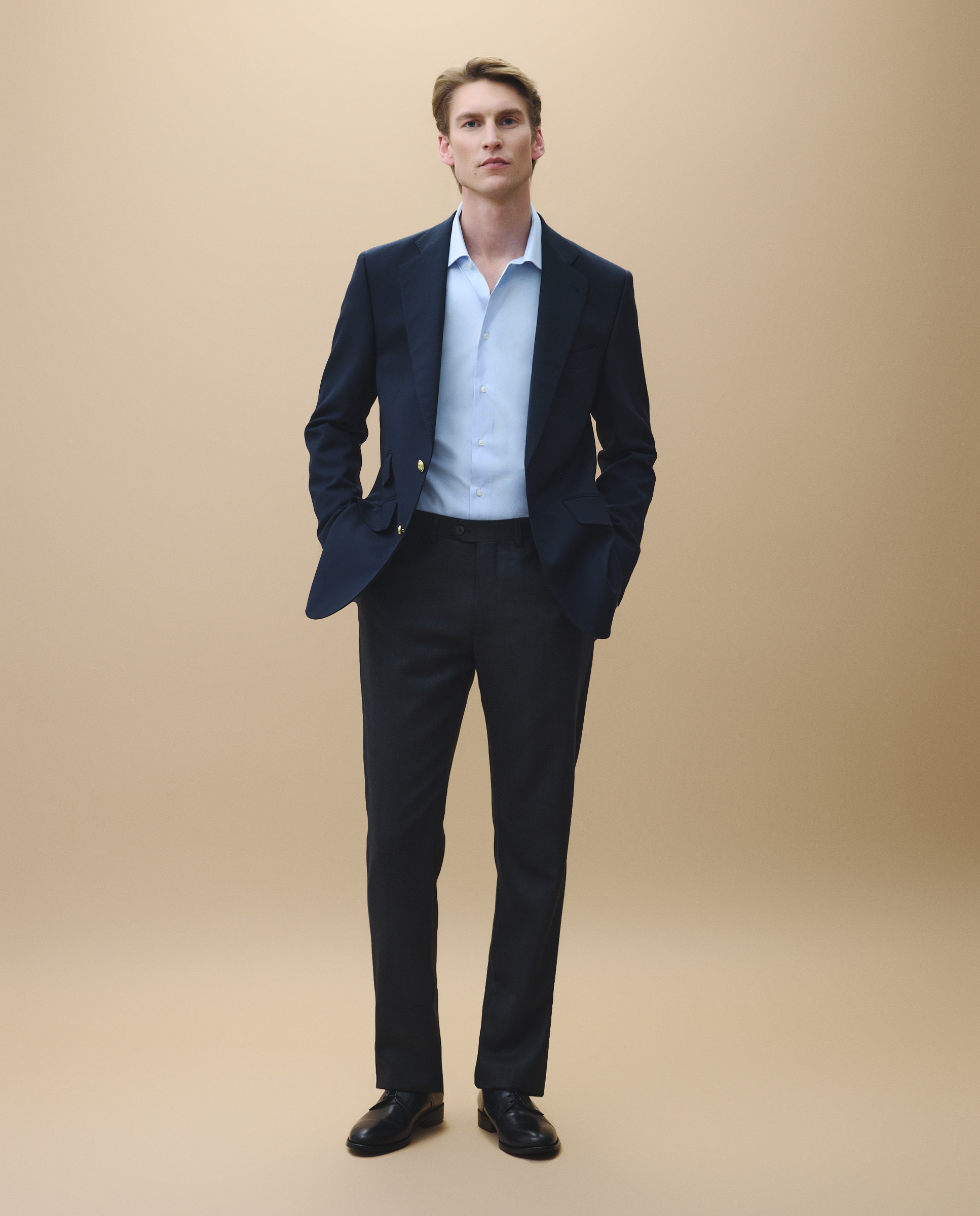 Camisa Clássica Regular Fit com Manga Comprida Azul-3