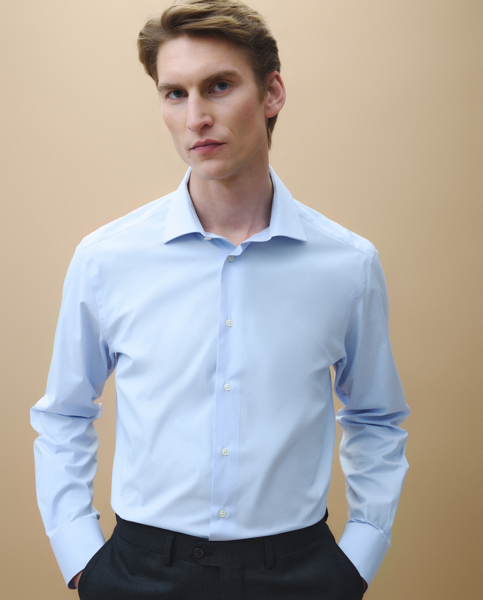 Camisa Clássica Regular Fit com Manga Comprida Azul-1