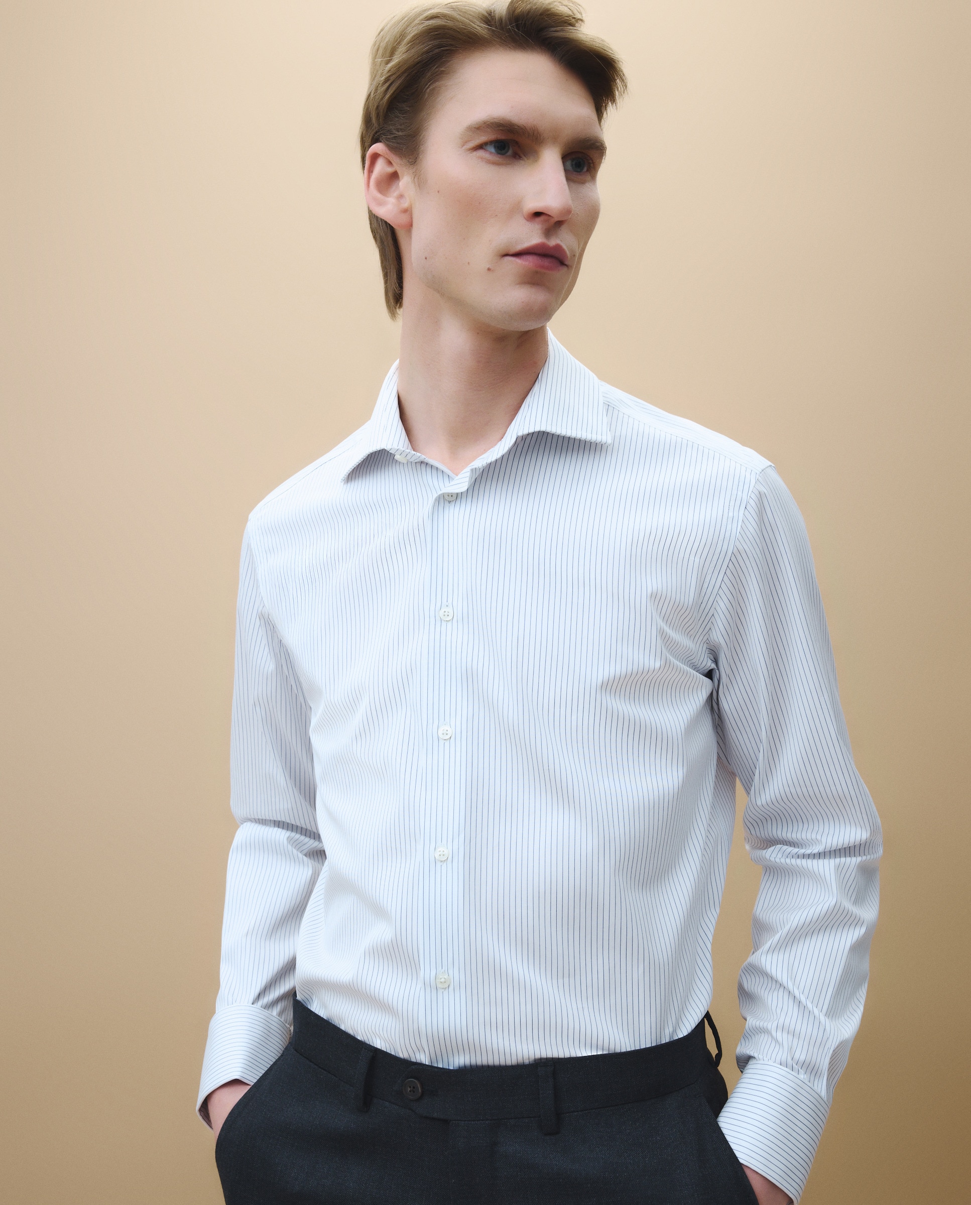 Camisa Clássica com Manga Comprida Azul-1