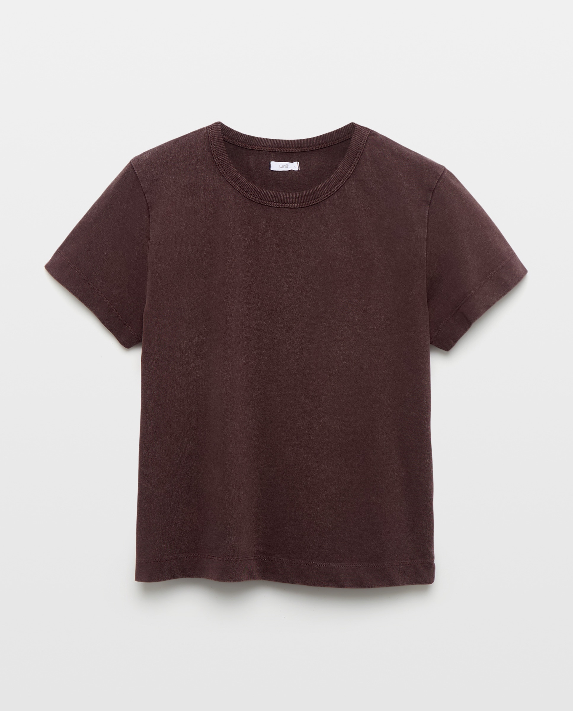 Camiseta de mujer efecto lavado cuello caja Chocolate-4