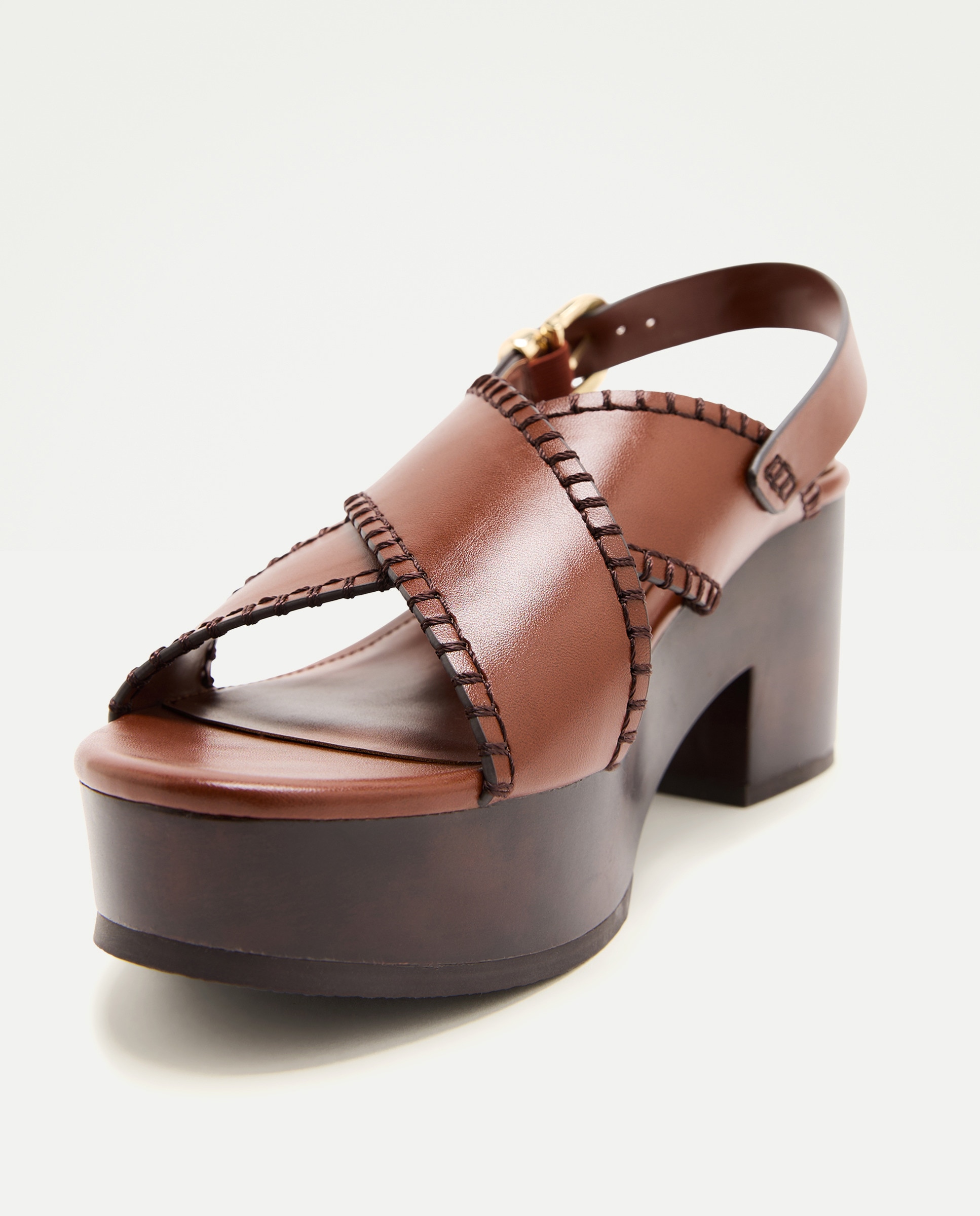 Sandálias de Salto com Bloco, Tiras Cruzadas e Fivela Torrado-5