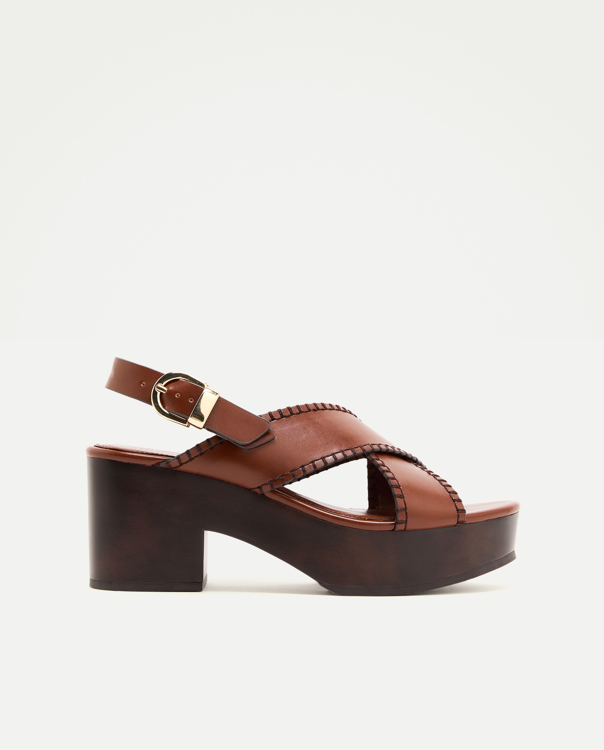 Sandálias de Salto com Bloco, Tiras Cruzadas e Fivela Torrado-1