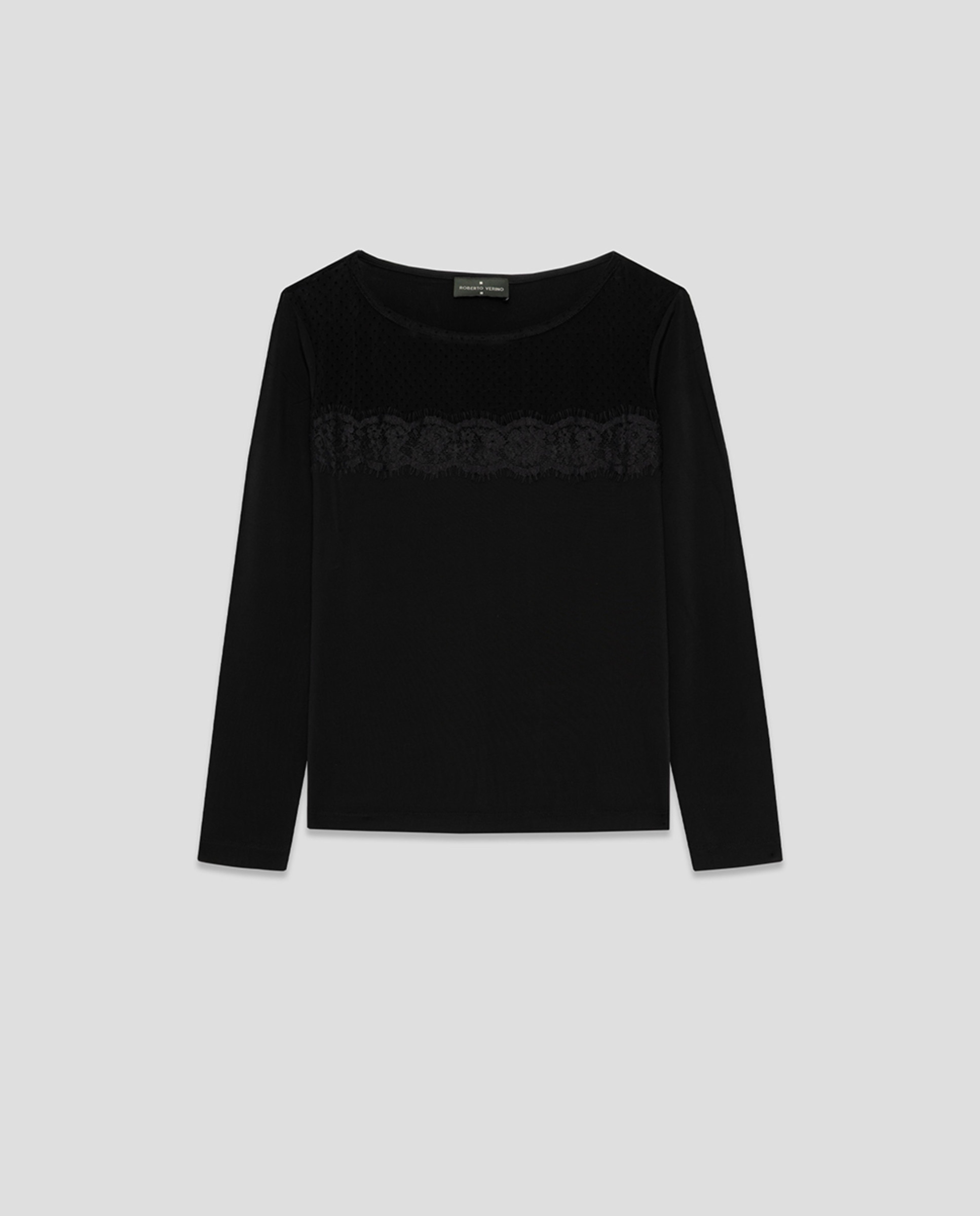 Camisola de Tule com Plumetti e Manga Comprida Preto-5