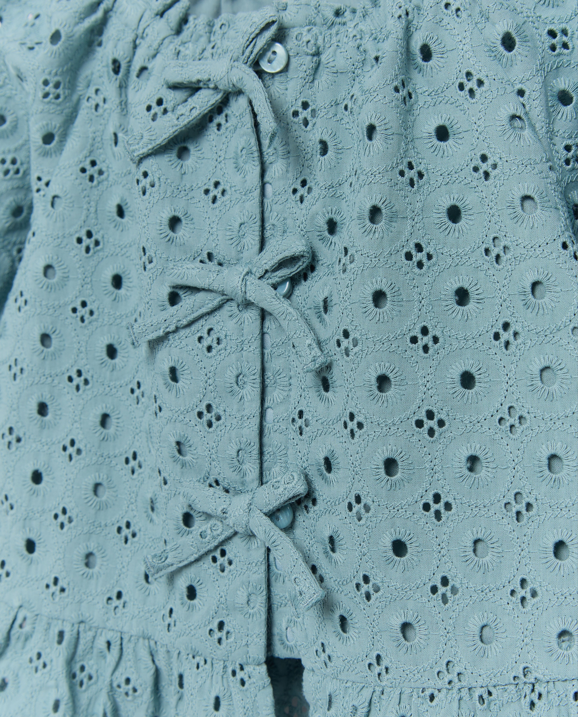 Blusa de Manga Curta com Laços e Bordado Suíço 530 Verde Escuro-6