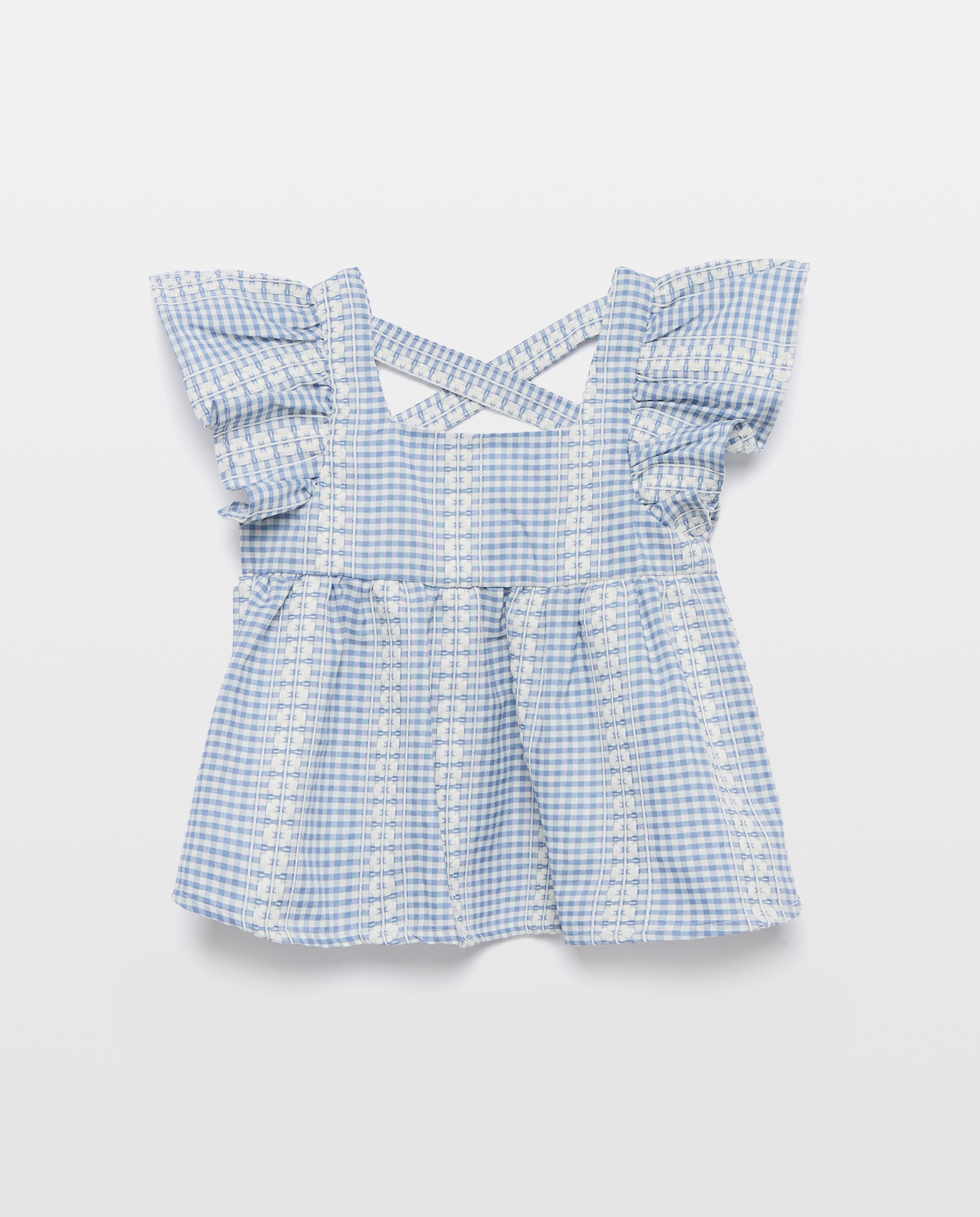 Blusa Vichy sem Mangas e com Bordado Coconut El Corte Inglés Azul-4