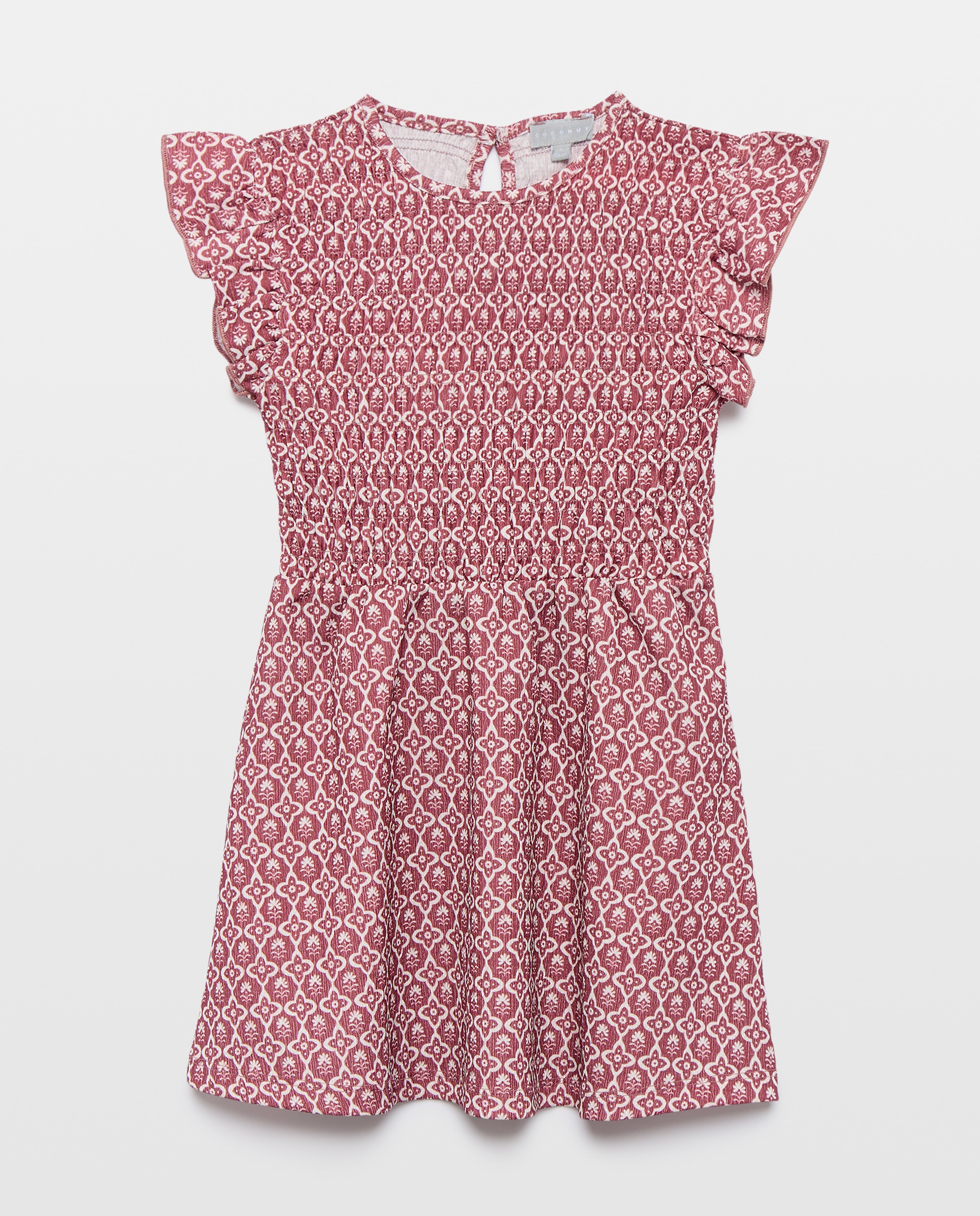 Vestido Circular de Manga Curta com Elásticos e All Over Print Vermelho-5