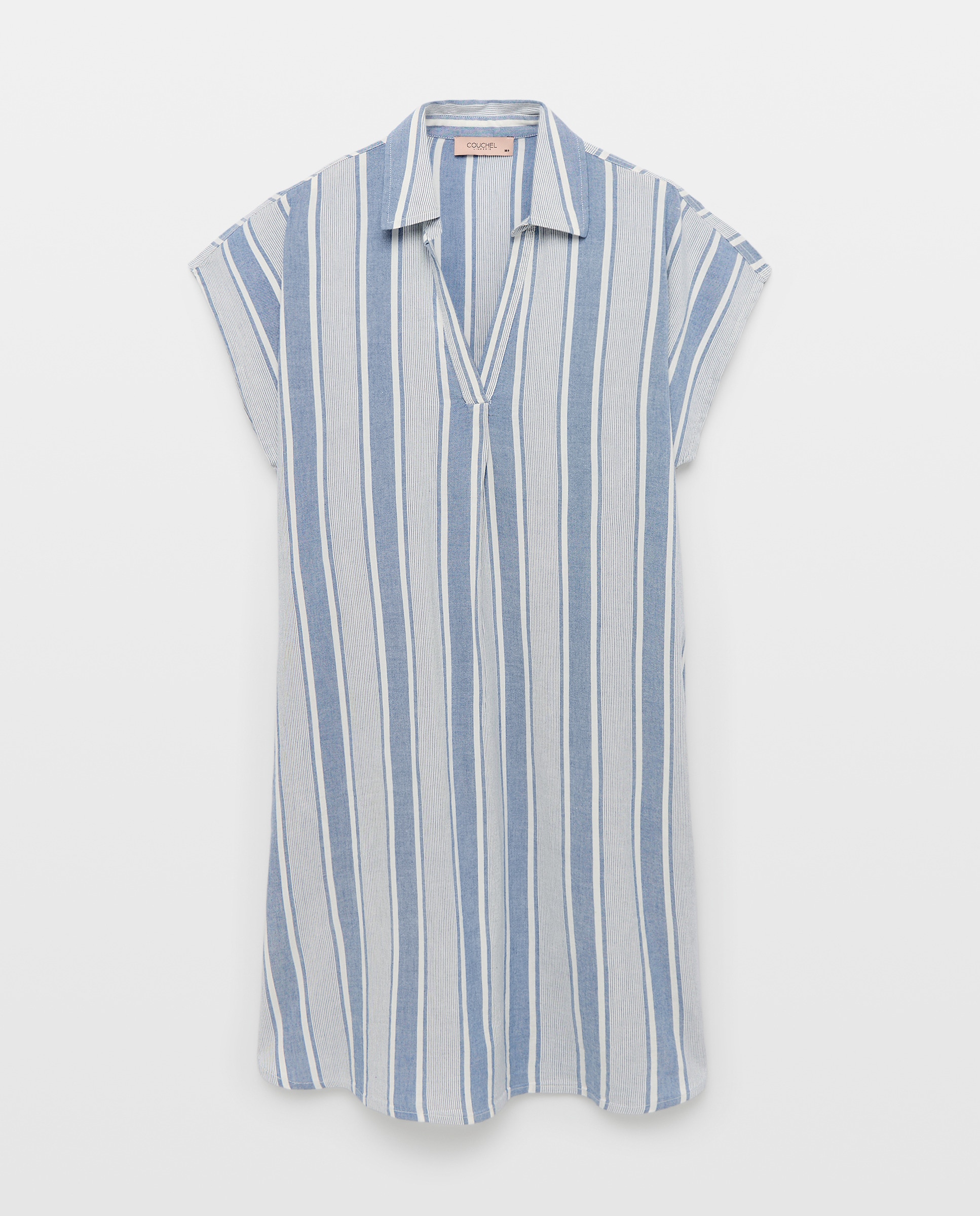 Vestido às Riscas com Manga Curta Azul-4