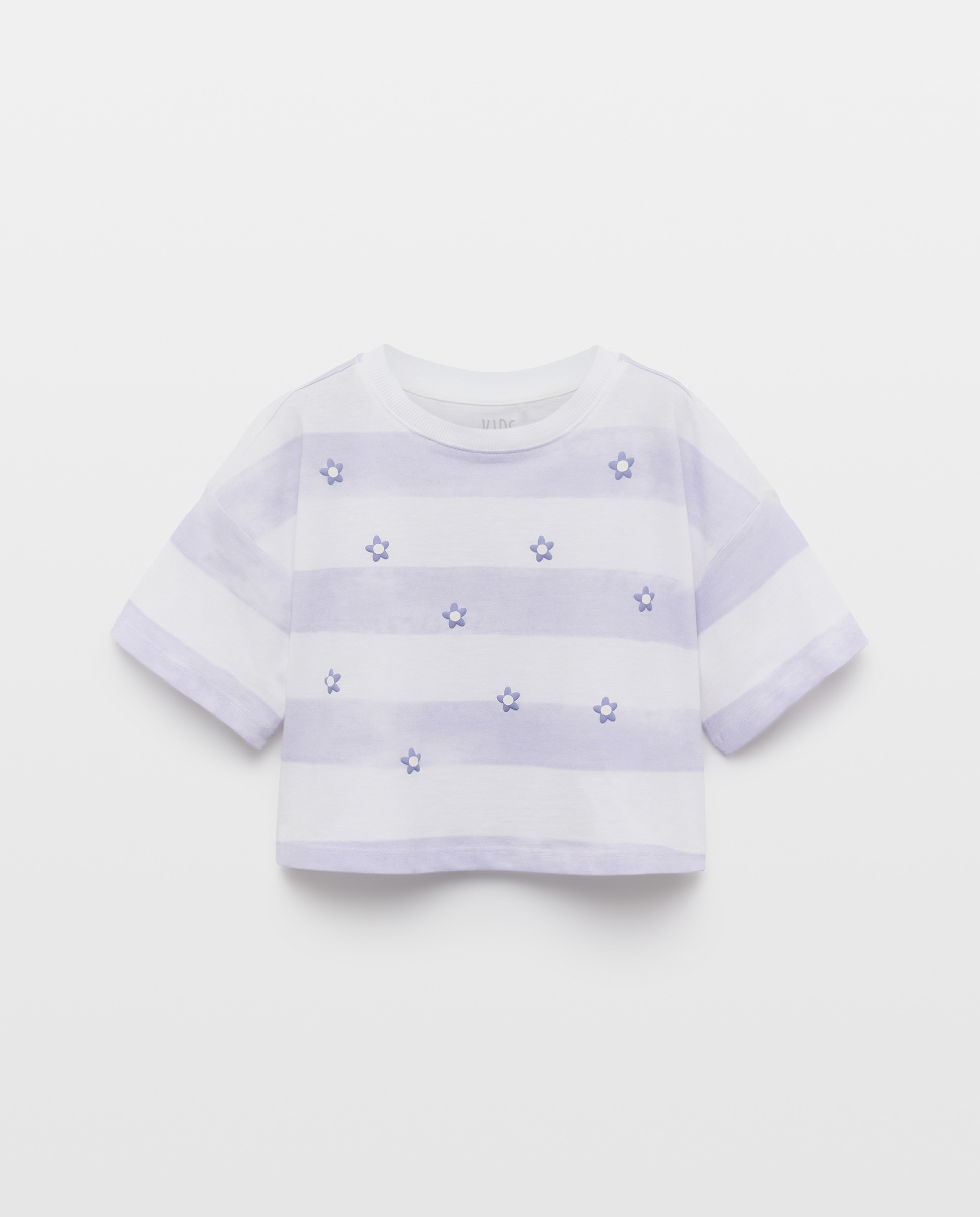 T-shirt de Manga Curta às Riscas com Estampado Floral Kids El Corte Inglés Rosa-4