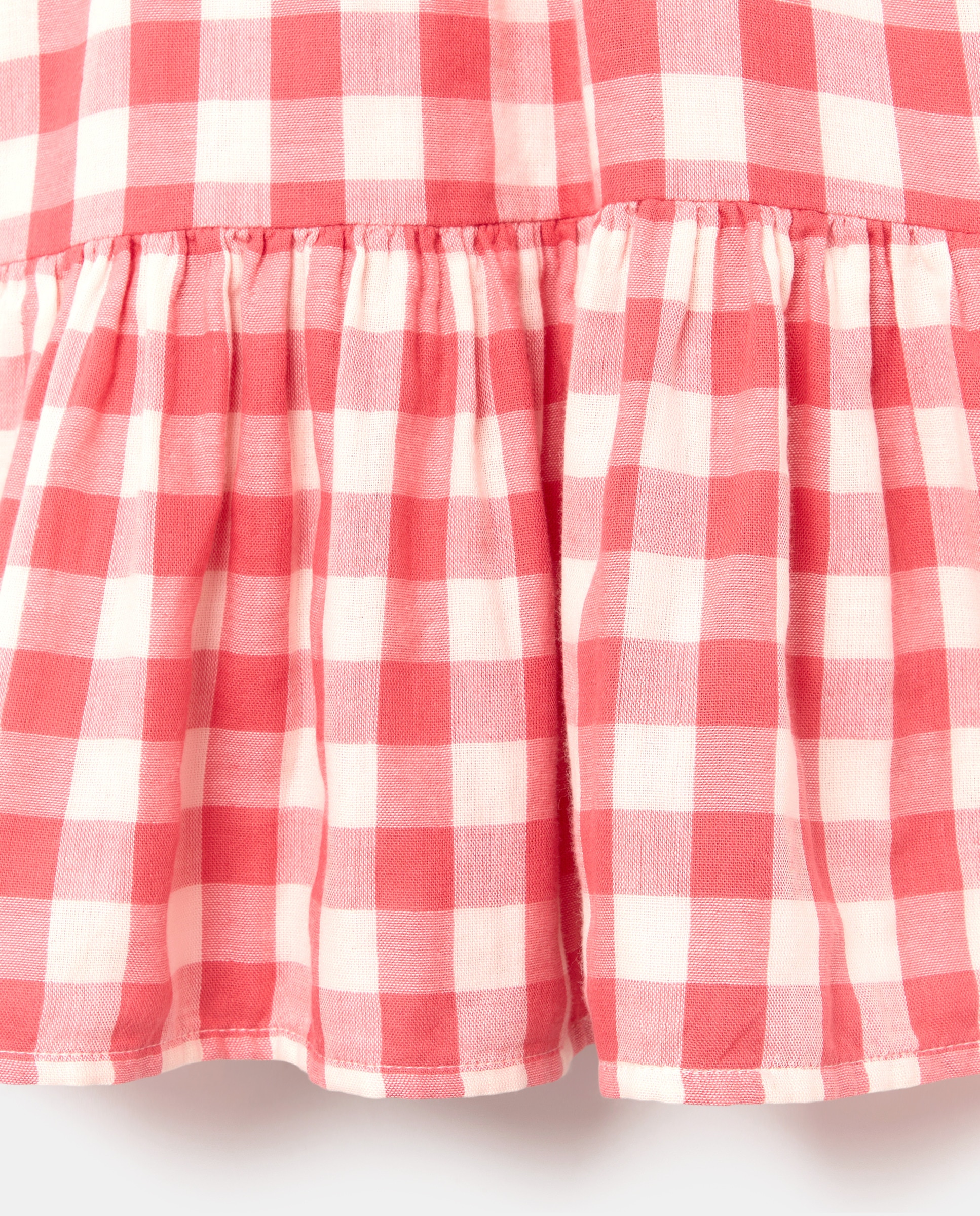 Vestido de Manga Comprida em Chiffon Duplo com Vichy e Gola Smock com Elásticos Kids El Corte Inglés Vermelho-6