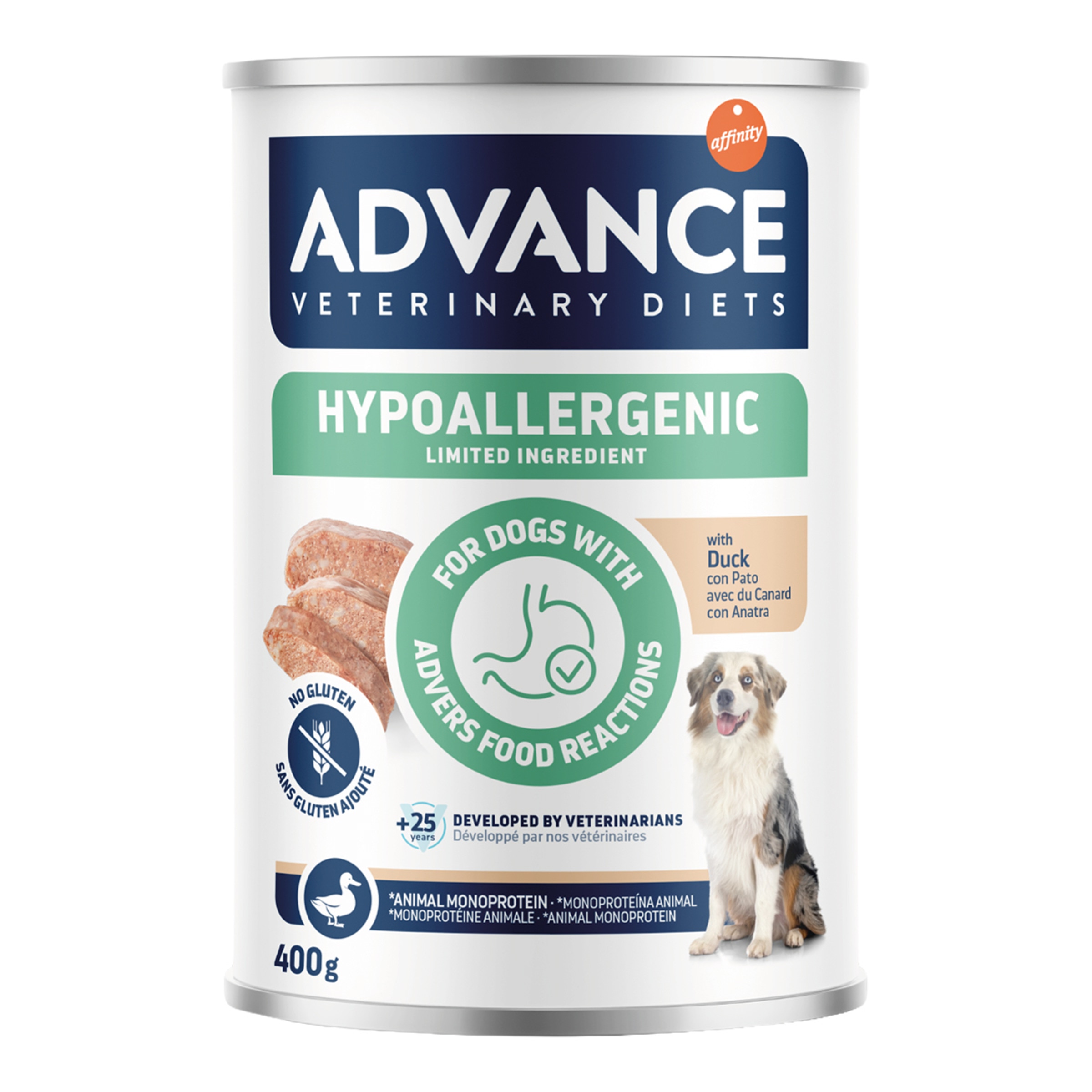 Imagen 0 de Comida húmeda para perros cachorros adultos sénior Hypoallergenic Advance Veterinary Diets pato 400 g