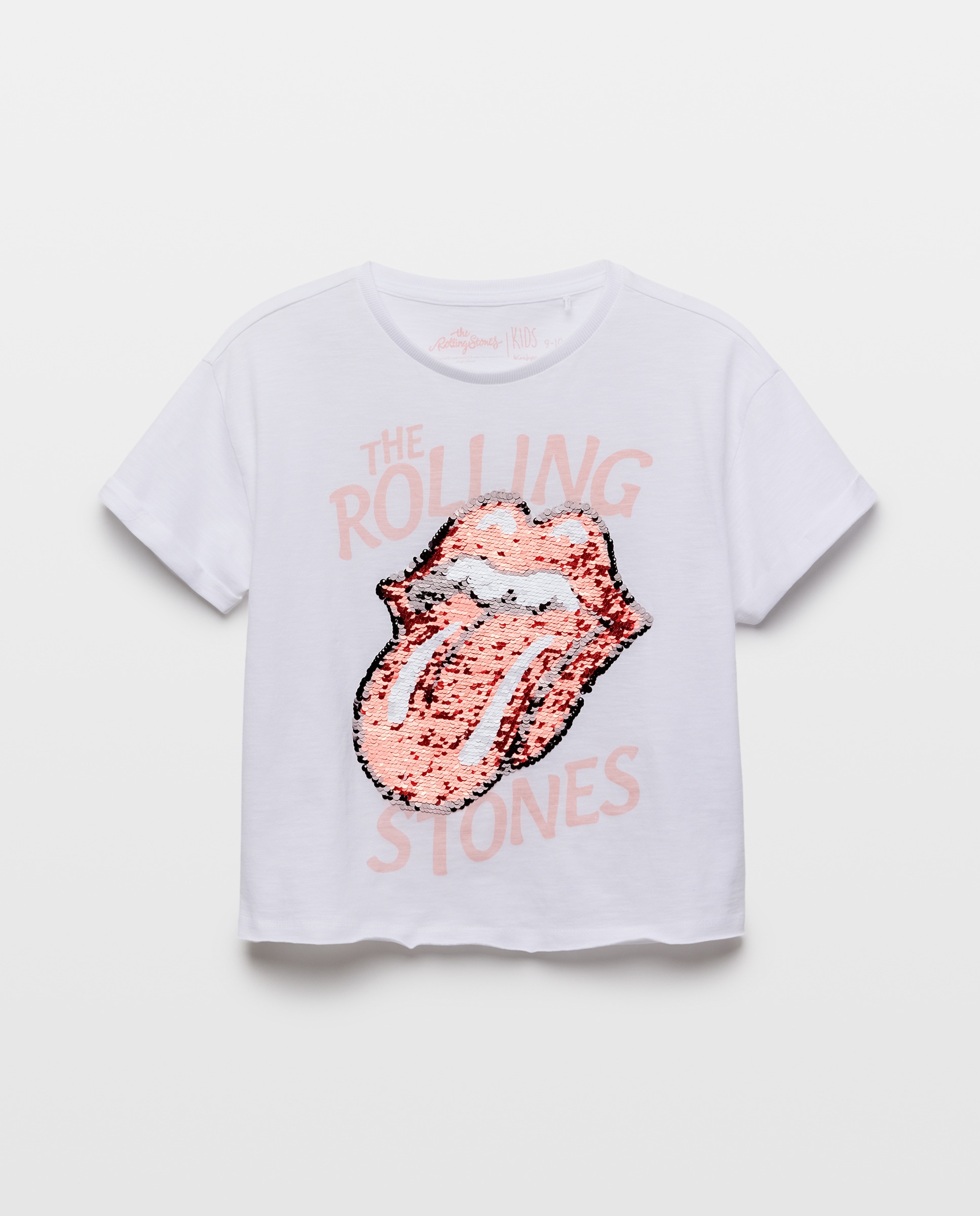 T-shirt com Estampado Rolling Stones de Lantejoulas à Frente Branco-5