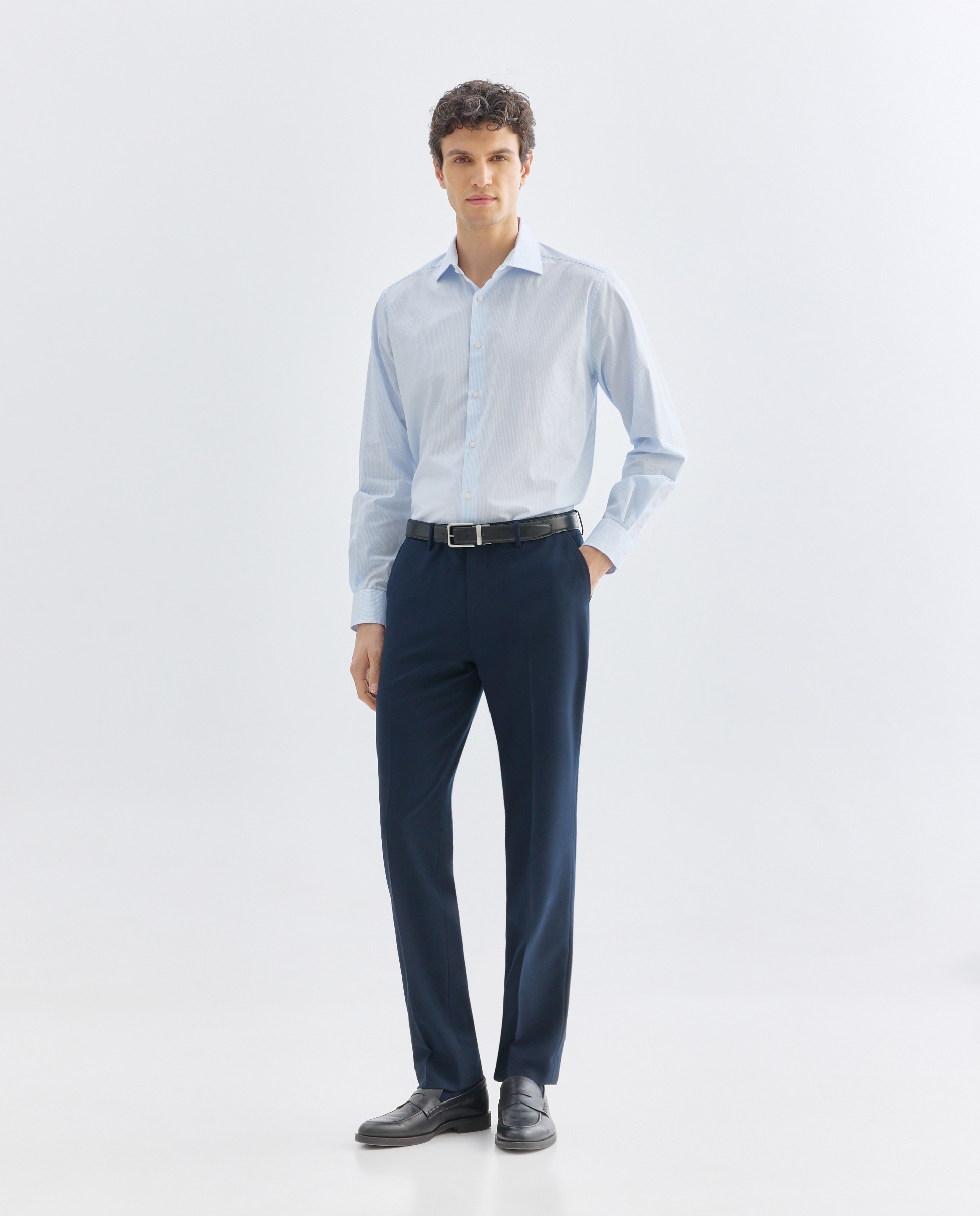 Camisa vestir hombre rayas slim fit 410 Azul claro-2
