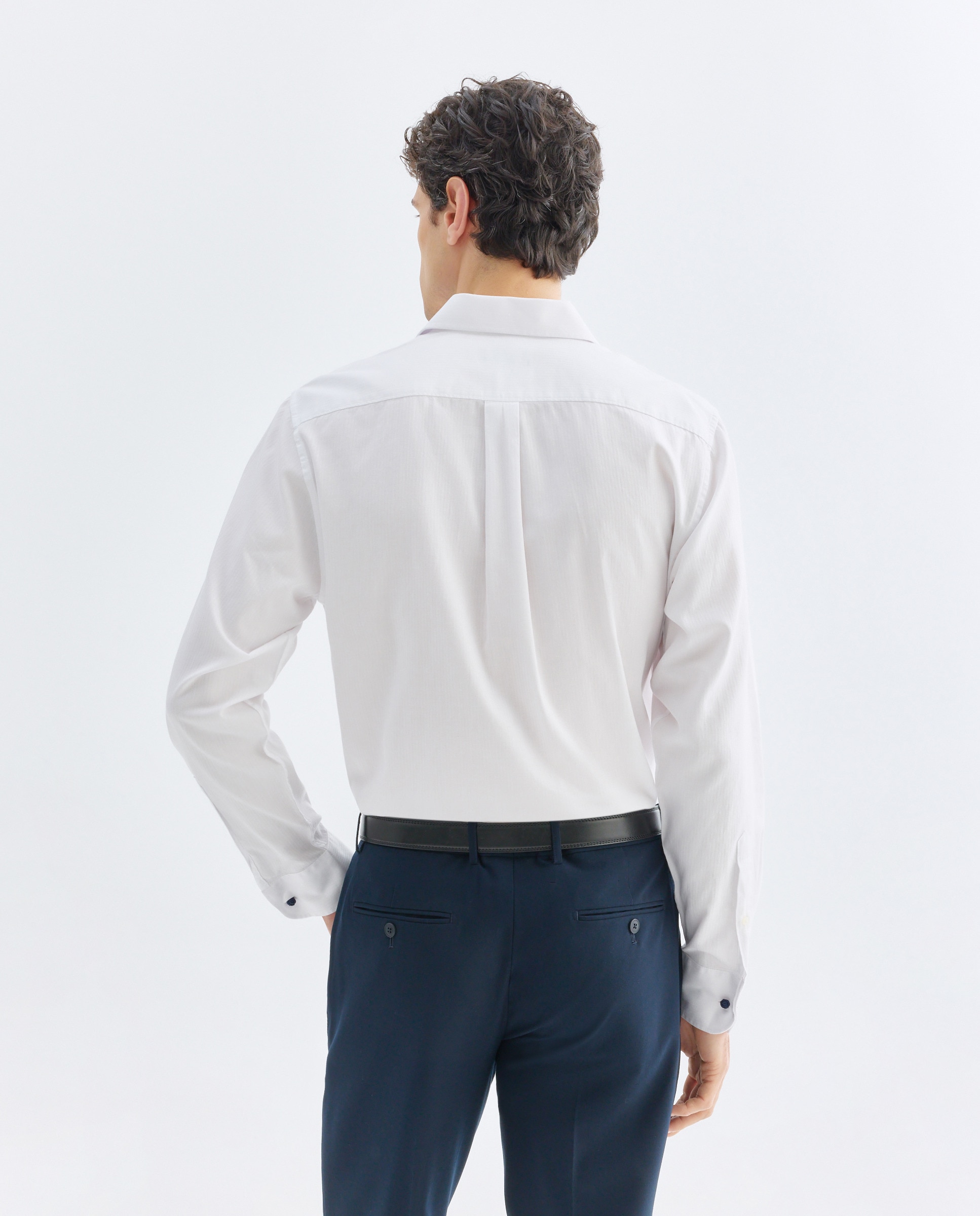 Camisa vestir hombre tejido con estructura puño gemelos regular fit Blanco-3