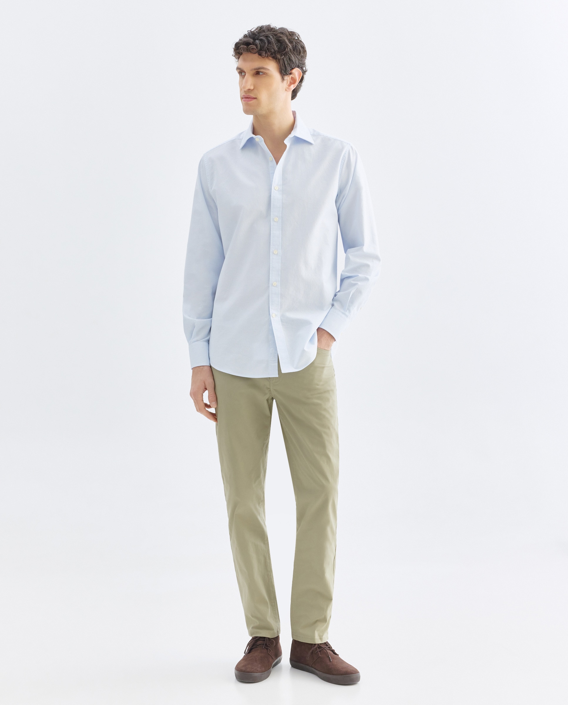 Camisa sport hombre oxford rayas 410 Azul claro-2